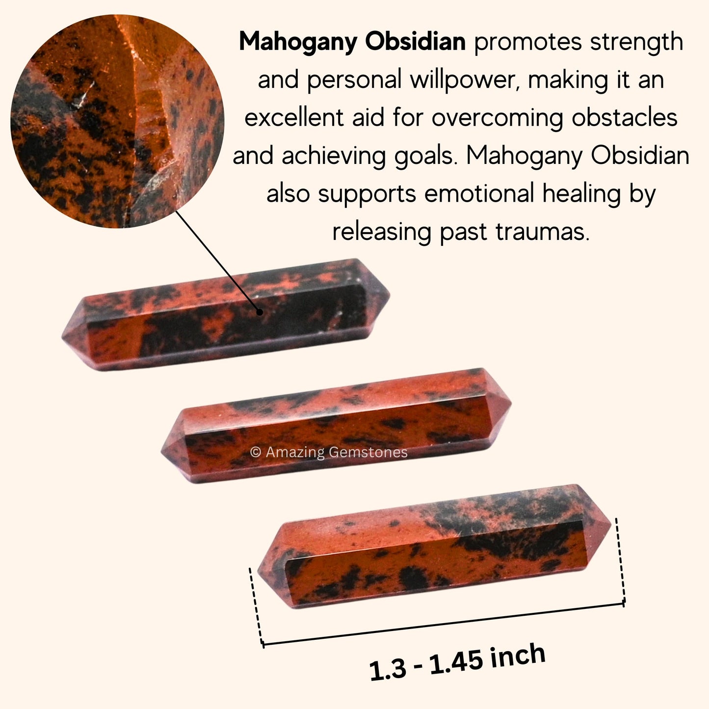 Amazing Gemstone Mahogany Obsidian Crystal Points Bulk Healing Crystals and Stones - Pack of 3 Double Terminated Healing Wand Point Bulk Crystals for Crafts, Crystal Grid - Premium Crystals