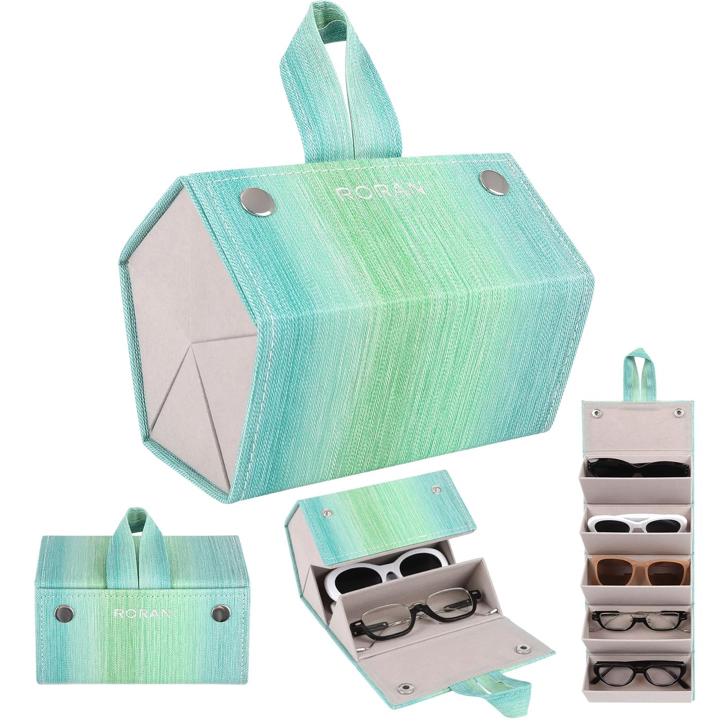 Roran Sunglasses Organizer, Portable Eyeglasses Holder Glasses Storage Box for Women Men, Folding Case Hard Shell, Gradient Design (Green Gradient)