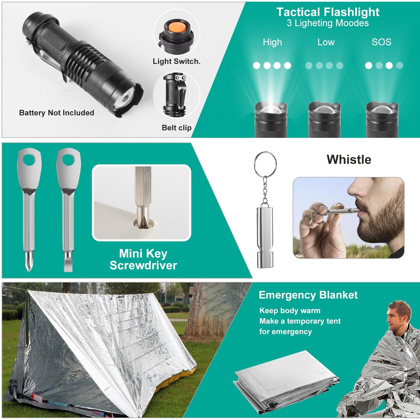 20 in 1 Survival Kit for Men - Emergency & Outdoor Camping Gear, Compact Survival Tools, Essential Camping Accessories, Durable Multi-Tool Set, Practical Gift for Dad, Husband, Outdoorsmen