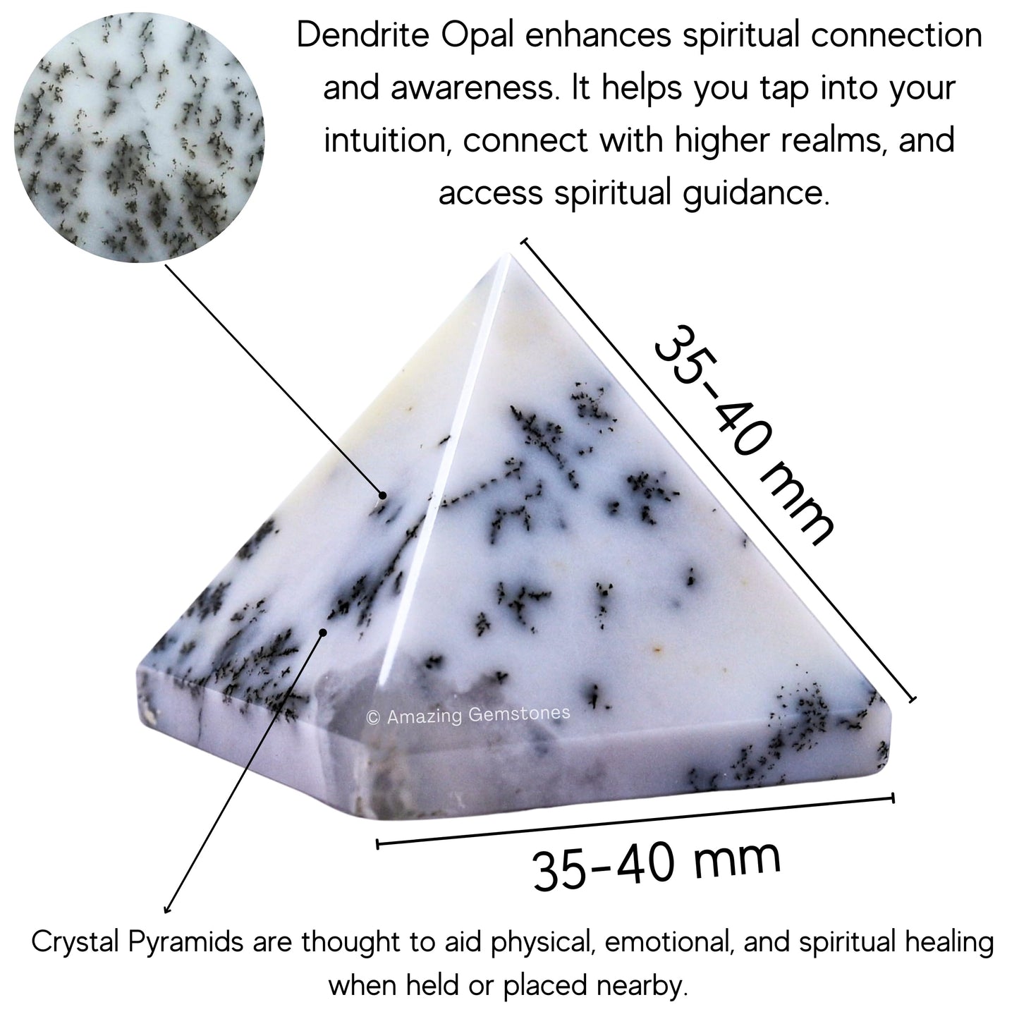 Amazing Gemstone Dendrite Opal Pyramid Crystal Healing Stones - 1.5" Great Pyramid Figurine of Natural Stone Pyramid for Meditation, Reiki, Chakra Balancing and Crystal Pyramids Grid