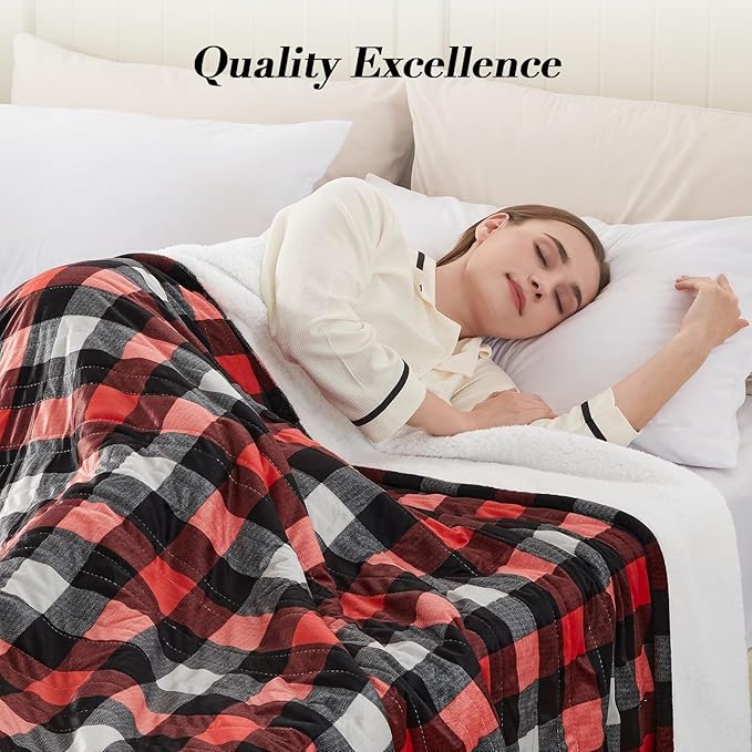 Westinghouse Full Size Heated Blanket Electric Blanket, Flannel & Sherpa Heating Blanket with10 Heating Levels & 1 to 12 Hours Heating Time Settings, Fast Heating Blanket Red Plaid, 72x84 Inches