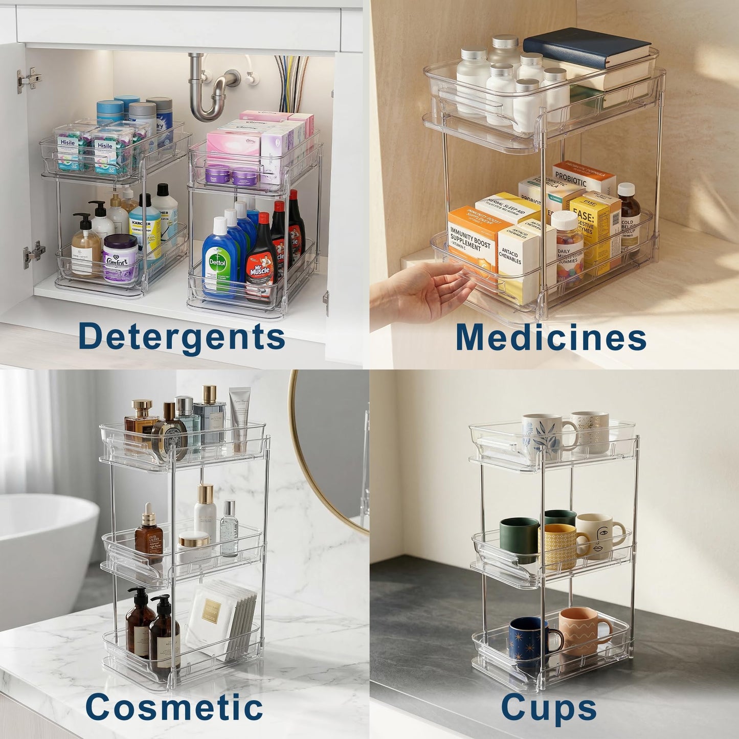 Wiojtry 2-Tier Vitamin Storage Organizer, Organizer for Vitamin Bottles And Medicine Bottle, Vitamin Bottle Organizer for Countertop, Bathroom Cabinet Storage Items Are Clearly Visible (2)