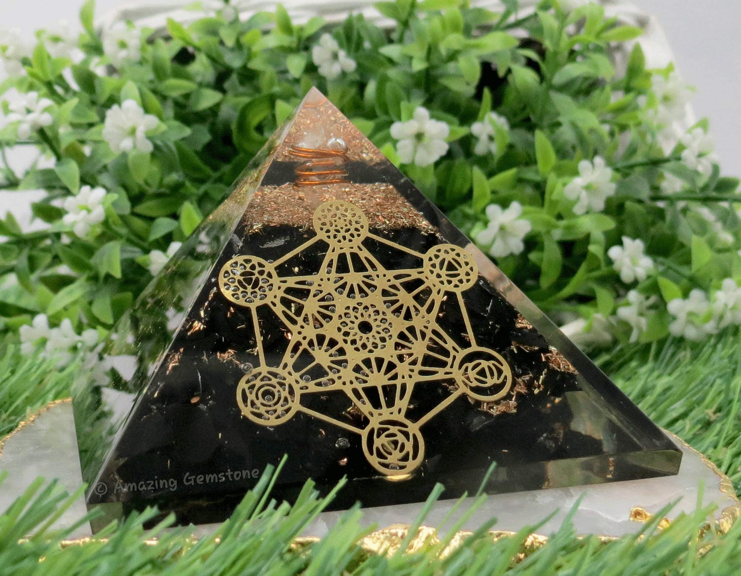 Amazing Gemstone Large Black Tourmaline Orgone Pyramid Crystal, Chakra Metatron Orgonite Pyramid - Positive Energy Healing