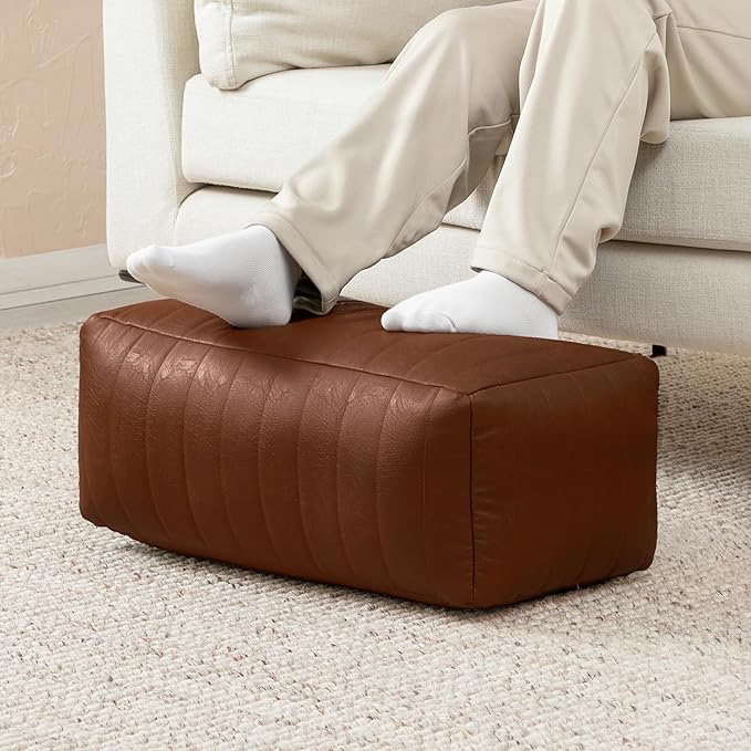 Anji Mountain 100% Handmade & Handcrafted Comfortable Home Décor Pouf Ottoman Footrest for Living Room, Bedroom, Nursery, Kidsroom, Patio Furniture - (22" x 12" x 10" - Cognac)