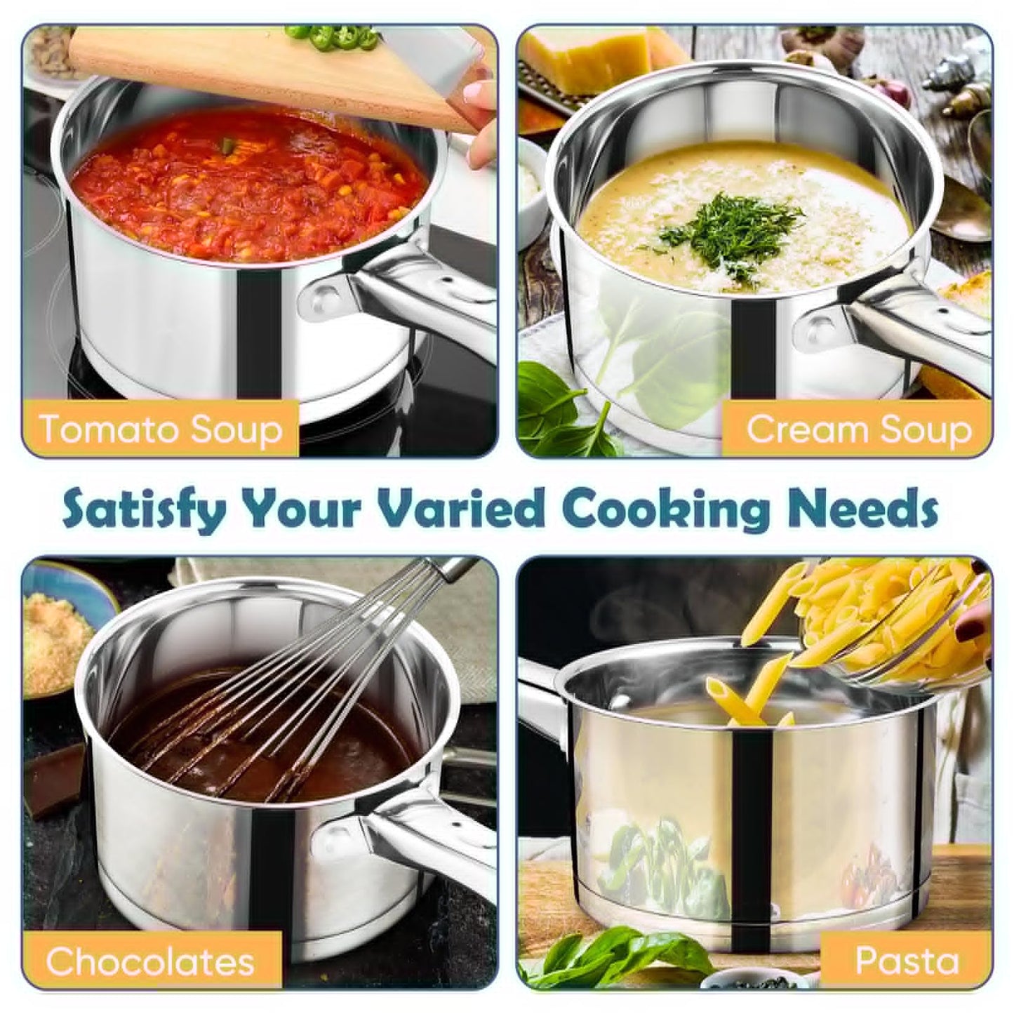 P&P CHEF 3 Quart Saucepan with Lid Set, Stainless Steel Small Cooking Pot Induction Sauce Pan for Pasta Soup, Ergonomic Handle & Tri-ply Base, Dishwasher Safe, 1 Pan