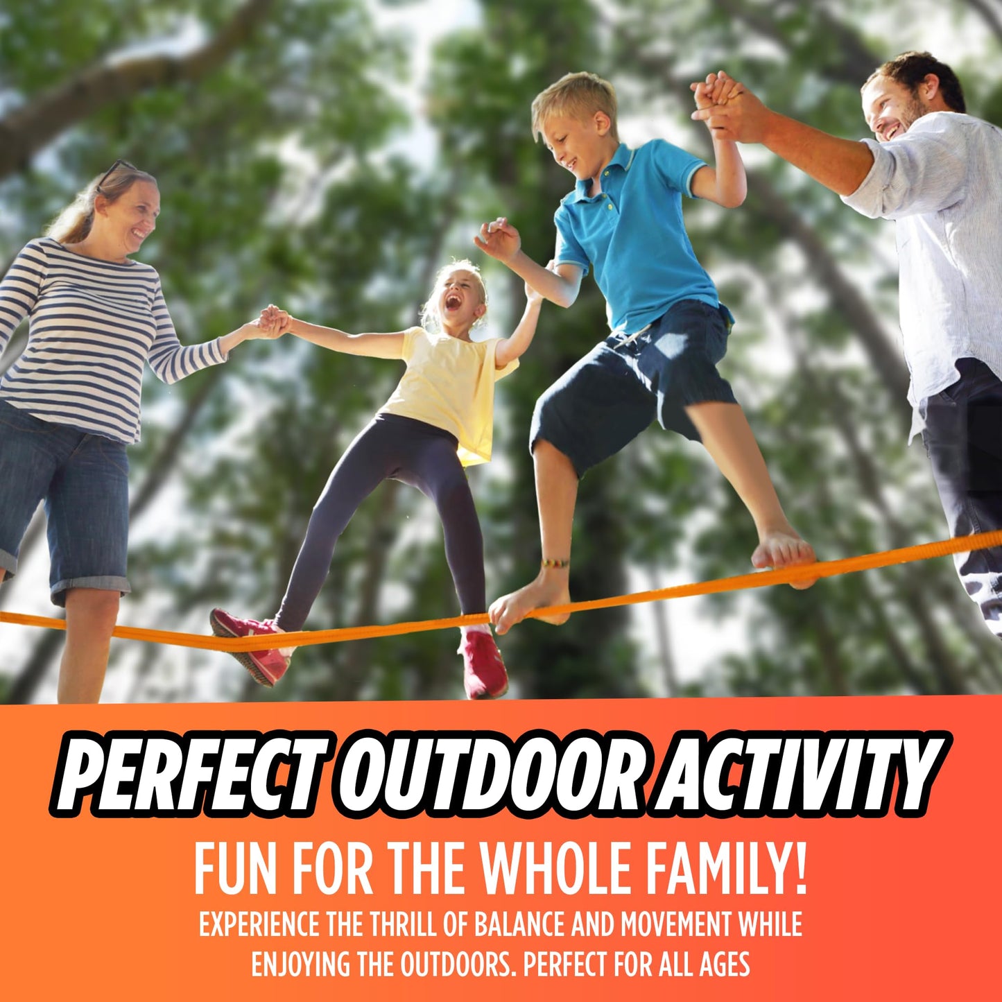 Complete Slackline Kit with Training Line - 60ft Slack Lines for Backyard for Kids and Adults, Wider Tree Protectors - Ninja Slackline Kit for Kids Outdoor Play Equipment (Complete Kit - Orange)
