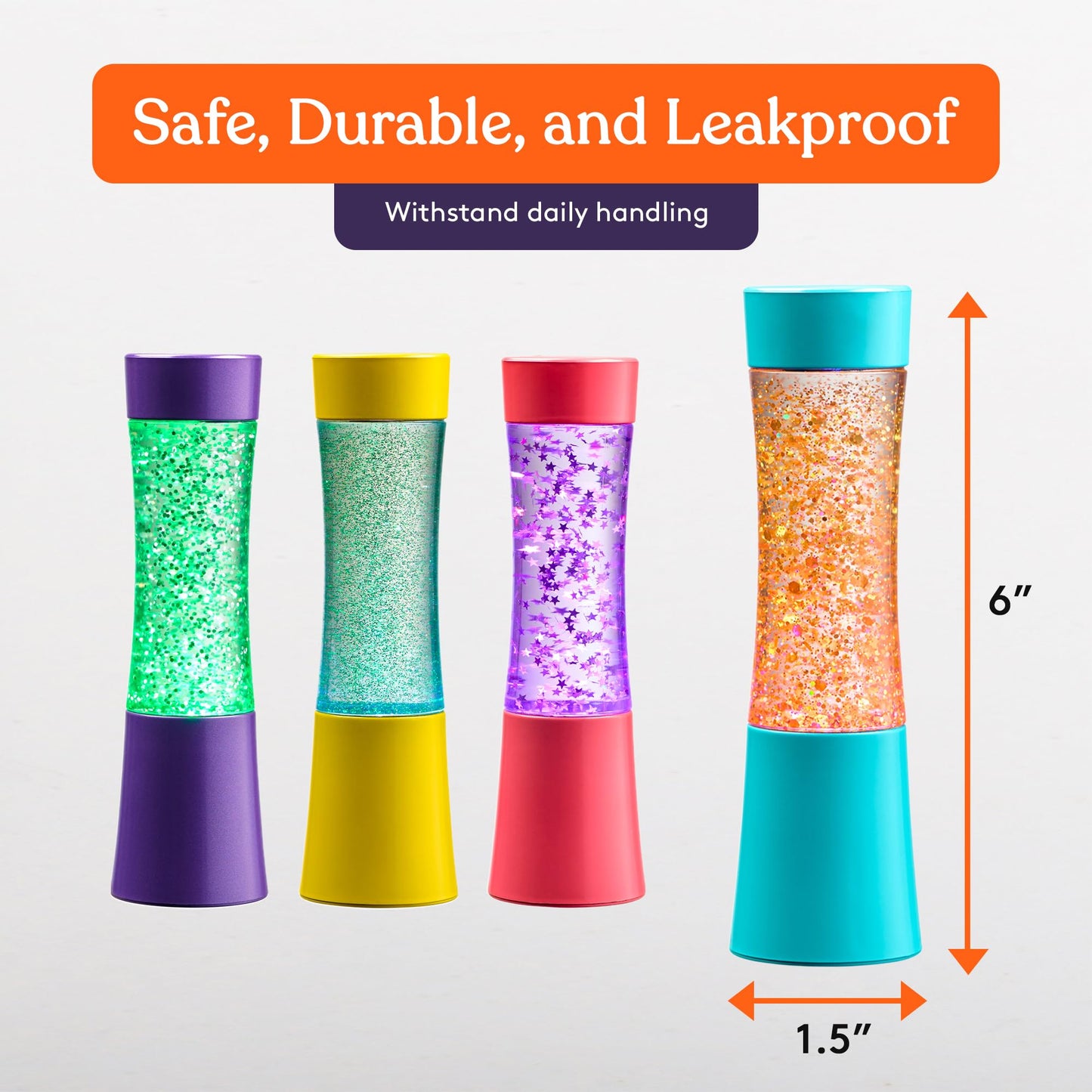 Special Supplies Light-Up Glitter Sensory Tubes – 4-Pack - Liquid Motion Timers for Stress Relief, Focus, and Relaxation - Colorful Calm Down Bottles for Kids and Adults - Leakproof, Ages 3+