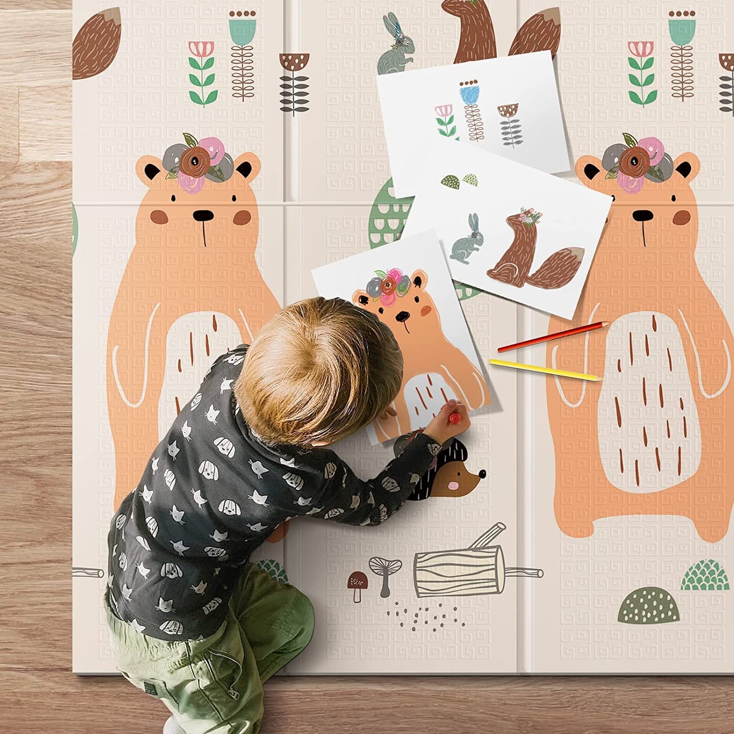 UANLAUO Foldable Baby Play Mat for Babies 6-12 Months, Foam Playmat for Floor 59 x59 Babies Kids Play Mat - Reversible Lightweight Easy Storage and Travel, Waterproof Activity Playmats for Toddlers