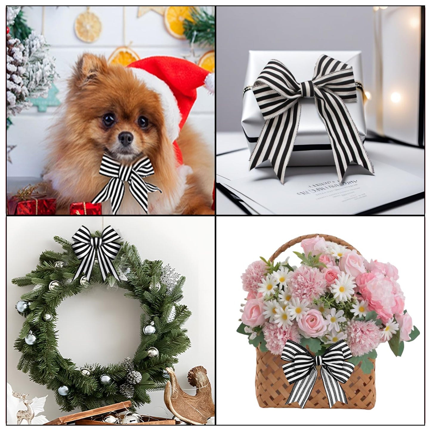 Mupera Black & White Striped Wired Burlap Ribbon 2.5 Inch 20 Yards Total, 2 Rolls x 10 Yards Each, Natural Jute for Wreaths, Big Bows, Christmas Tree, Gift Wrapping, No Fray Easy Shape