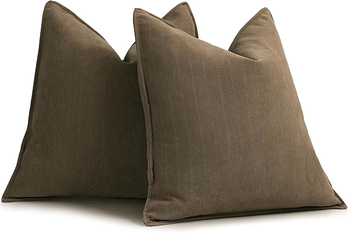 ZWJD Brown Pillow Covers 26x26 Set of 2 Chenille Throw Pillow Covers with Elegant Design Soft and Luxurious Decorative Throw Pillows for Couch, Bed, and Home Decor