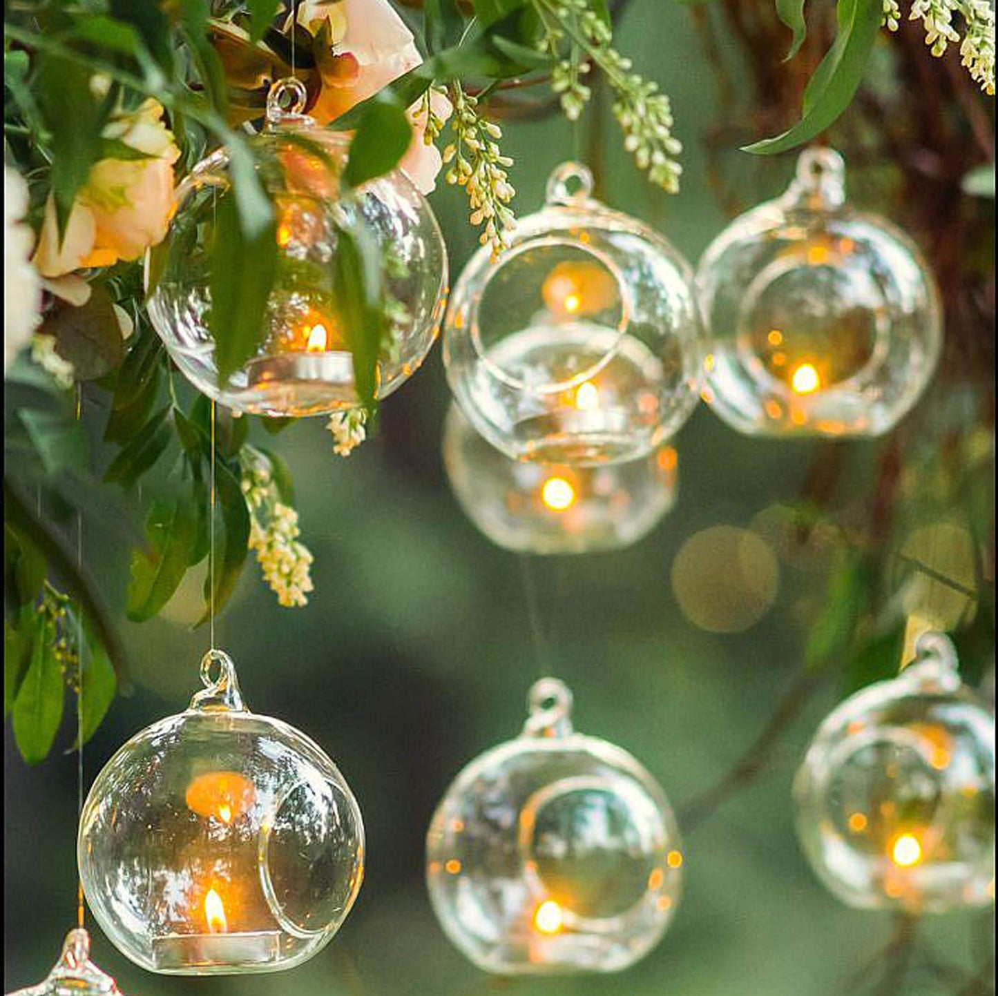 Ecosides Tealight Hanging Holders Hanging Glass Orbs Candle Holders Without 2 Side Hole Candlestick Terrarium Globe(6Pcs)