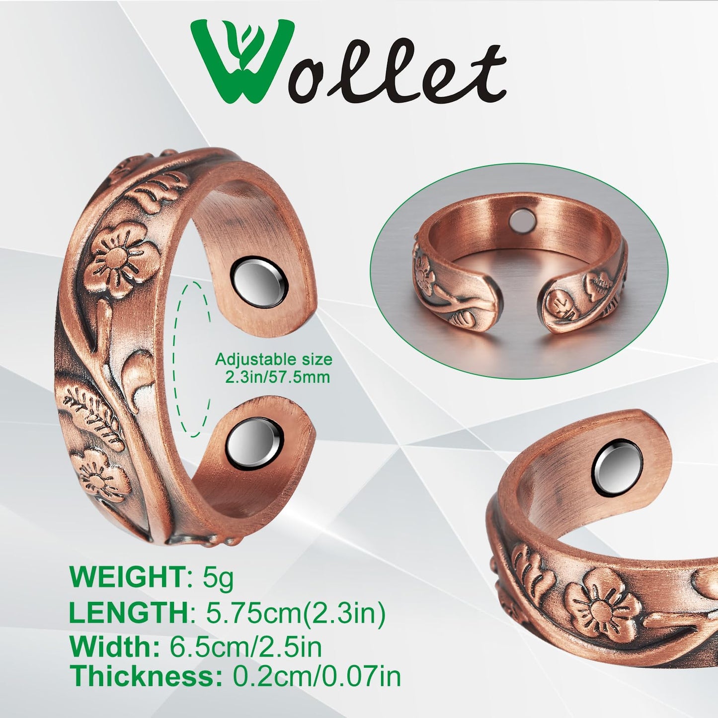 99.9% Pure Copper Magnetic Ring with 3Pcs Magnets Magnetic Rings Women, Fingers, Thumb Copper Ring Jewelry