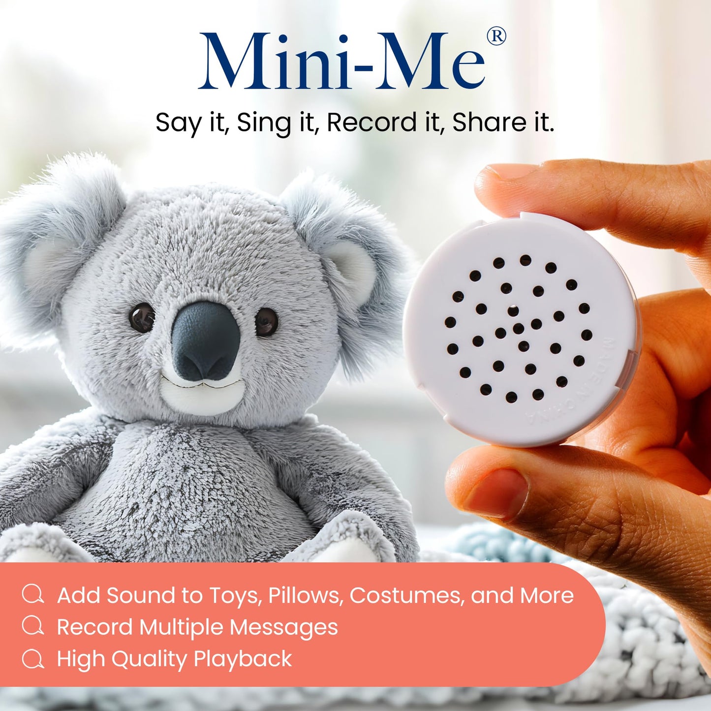 VOICEGIFT Mini-Me, 60-Second Multi-Message Audio Recorder for Plush Toys, Quilts, Pillow, Crafts, Playful Mini Voice Gift Inserts for Custom Sound Gifting & DIY Projects 1-Pack