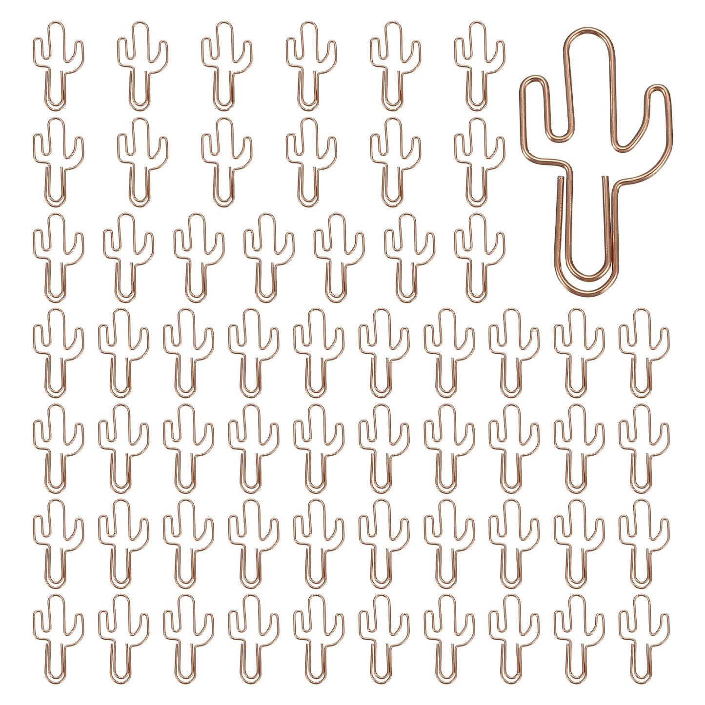 PATIKIL 60Pcs Paper Clip, Cactus Shape Metal Paper Clip Rust-Proof Small Cute Lovely Decorative Bookmarks for Notebook Document Office Home Supplies, Rose Gold