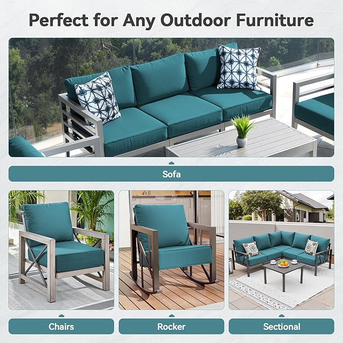 Luxury 6" Outdoor Cushions for Patio Furniture, 24x24x6" Thick Seat Cushion Set of 10, Fade Resistant Couch Chair Replacement Cushions High Density Deep Wicker Chair Cushion w/ Removable Cover, Green