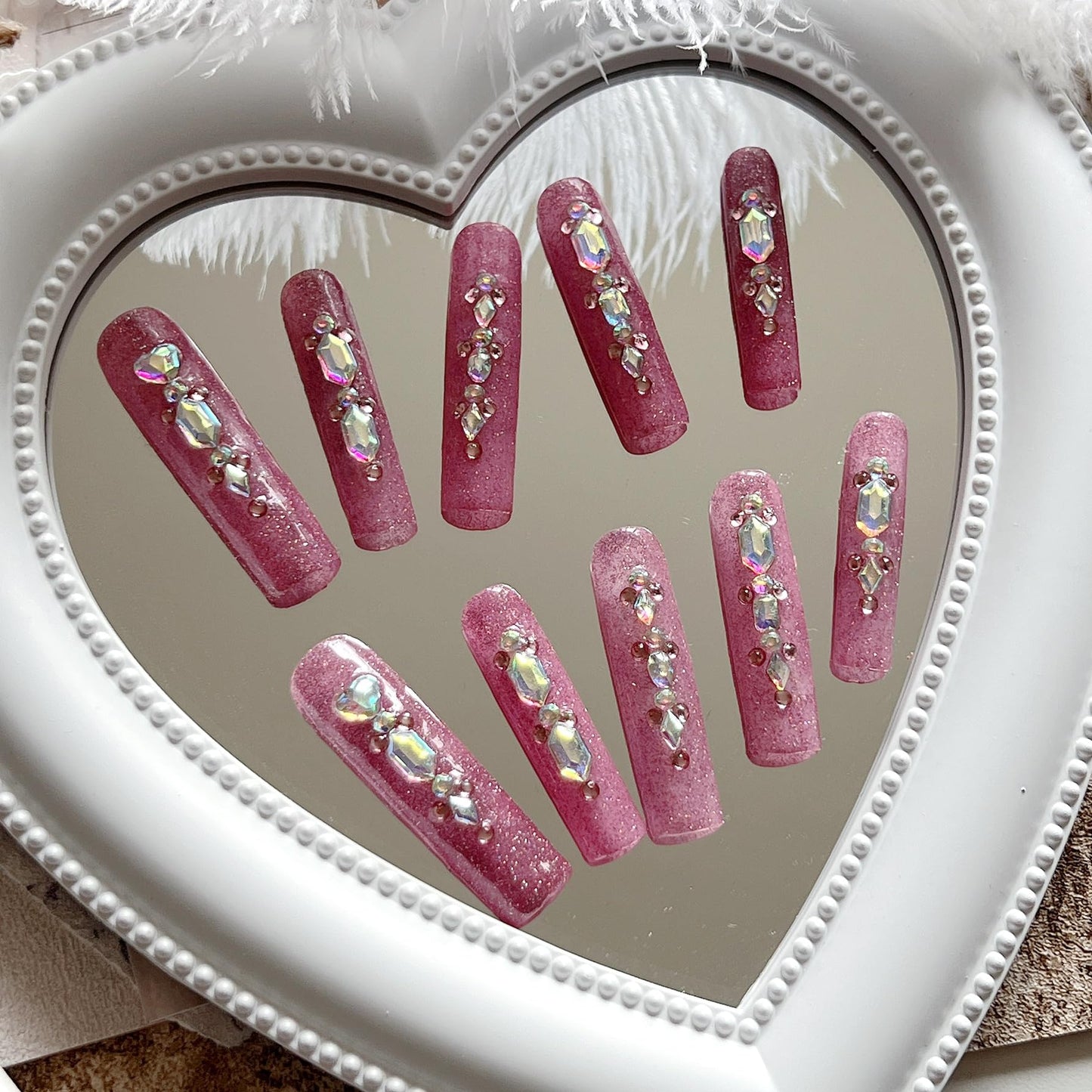 NAIL ANGEL 10PCS/SET Glamorous Handmade Press on nails Glitter Gem Rhinestone Long Coffin Nails Party Nails XXL Long Artifical Tips ZJ-05(S)