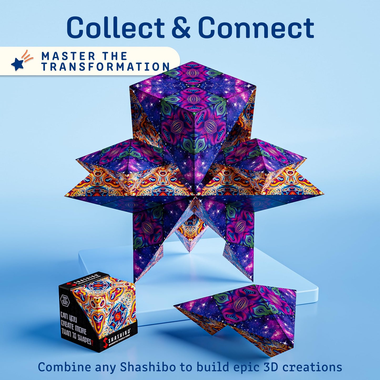 Shashibo Shape Shifting Box - Award-Winning STEM Fidget Toy with Ultra Strong Magnets - Puzzle Cube Transforms Into 100+ Shapes, Perfect Sensory Gift for Kids, Teens, and Adults (Spaced Out)
