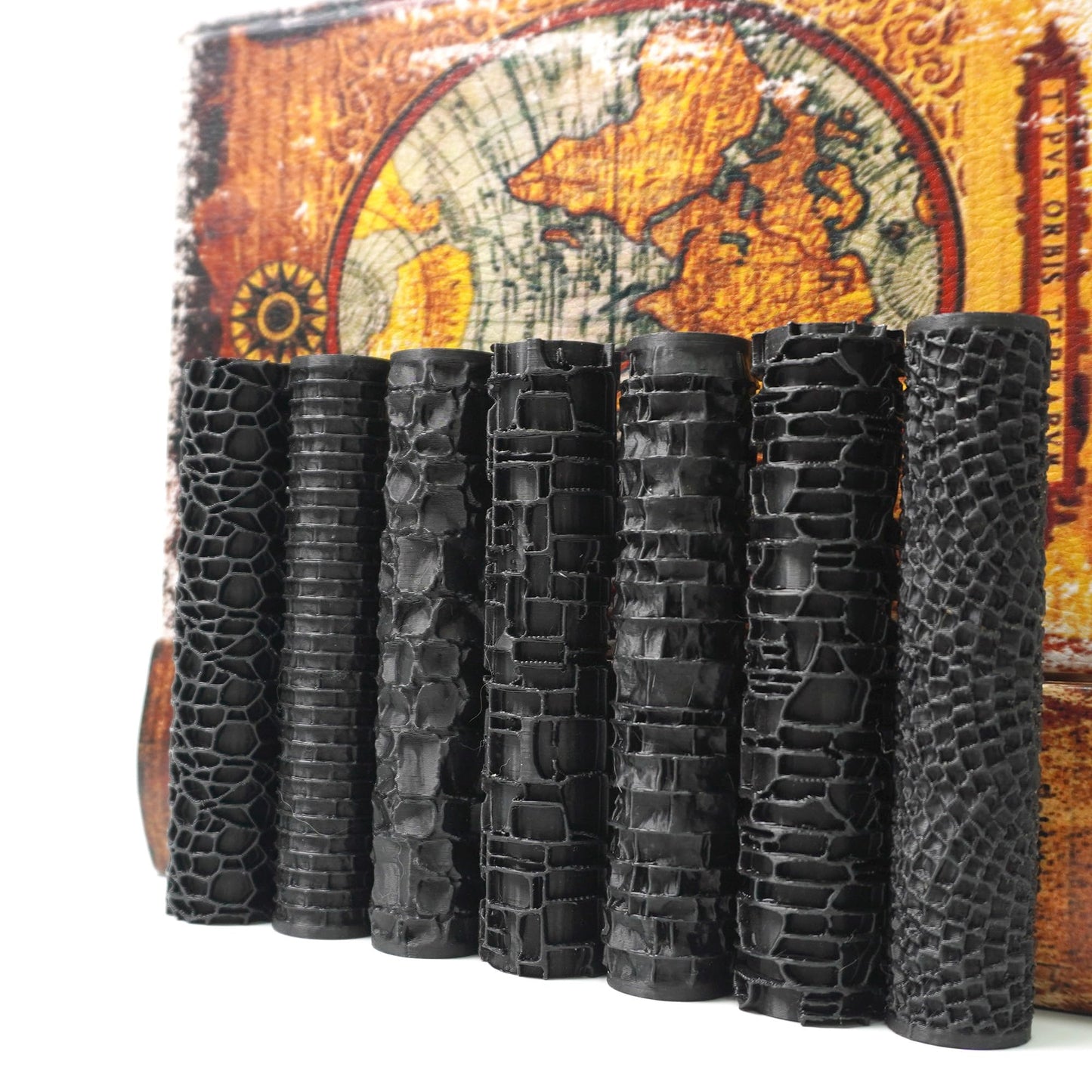 Texture Roller Set – 7-Pattern 3D-Printed Miniature Terrain Rollers for Clay & Modeling – Ideal for D&D, Tabletop, Polymer Clay Crafts (Interesting 7 Patterns)