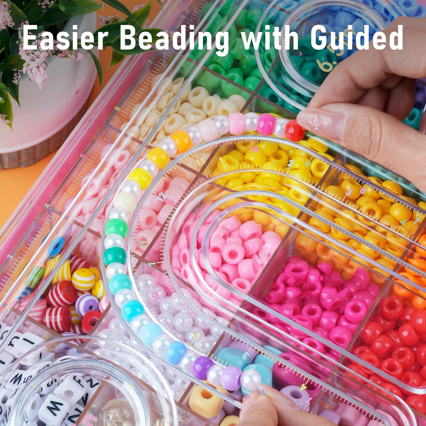 MAKERSLAND Pony Beads Bulk,Kandi Beads,Letter Beads for Friendship Bracelet Making Kits DIY Craft Keychains with Bead Board,Storage Box with Handle,Removable Tray for Kids Teens Adults Birthday Gift