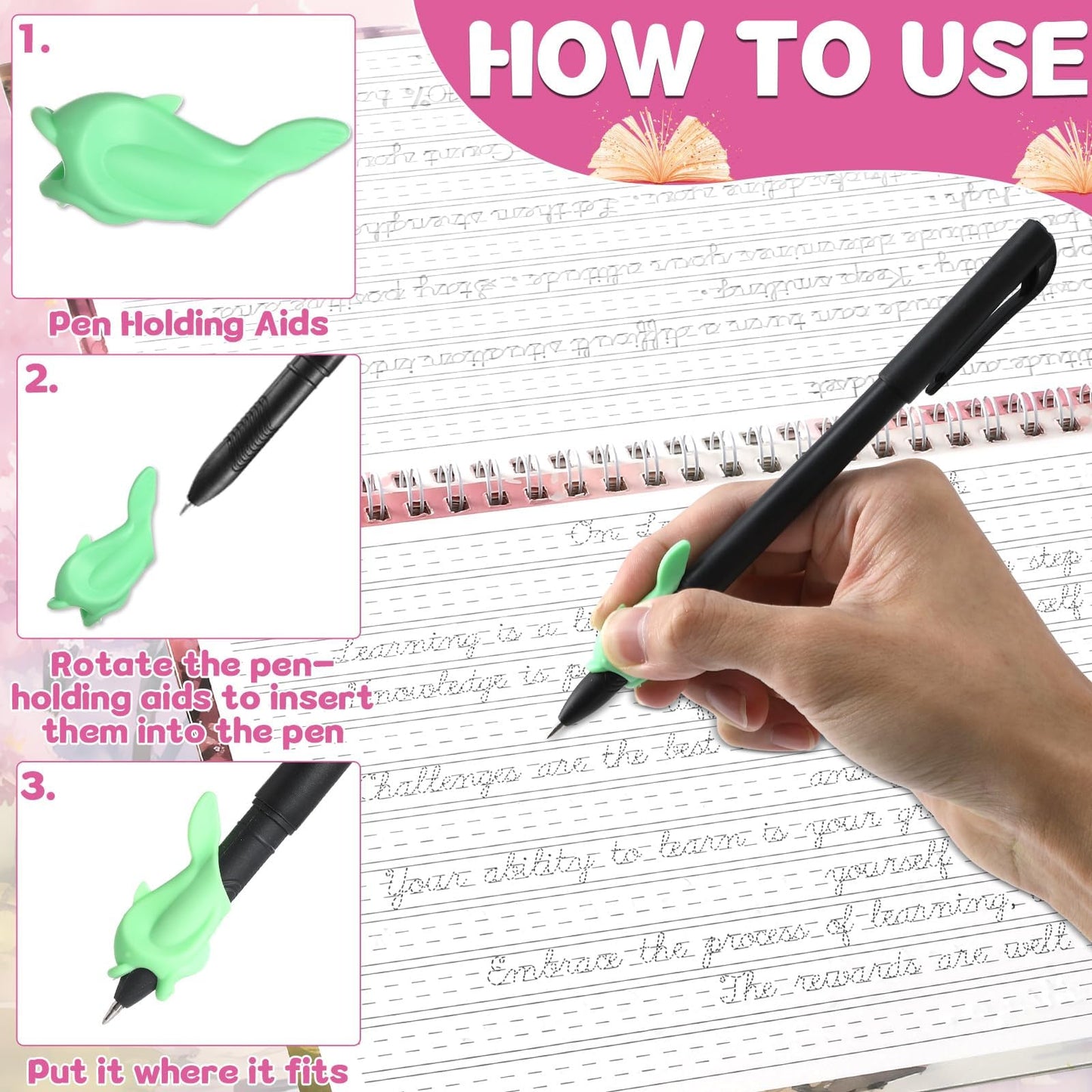 gisgfim Grooved Cursive Handwriting Workbook Magic Reusable Grooved Cursive Handwriting Practice Guided Tracing with Disappearing Ink Pens for Beginner Learning Activities Supplies (Inspiring Quotes)