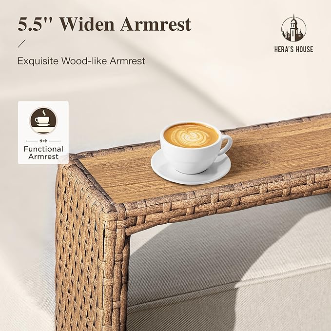 HERA'S HOUSE 6 Pieces Patio Furniture Set, 4 Sectional Outdoor Rattan Wicker Sofas with 2 Ottomans, All Weather Patio Conversation Set with 5.3" Widened Armrest, 10" Ultra Thick Cushion for Deck