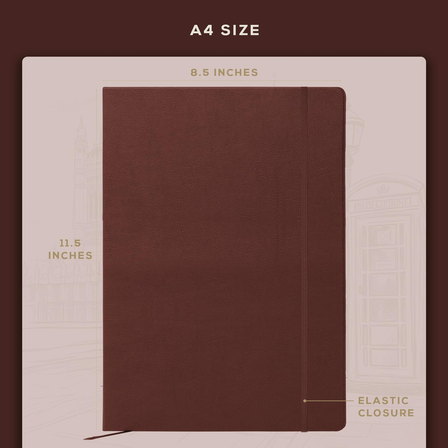BEECHMORE BOOKS Large Lined Journal Notebook, 8.5" x 11.5" (A4) Hardcover Vegan Leather Executive Diary for Work, Thick 120gsm Paper, Lay-Flat Binding, Gift Box