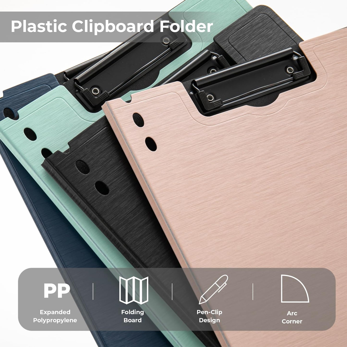 Y YOMA Clipboard Folder, A4 Foldable Plastic Clipboard with Metal Clip, 360° Rotating Cover, Waterproof Work Folder for Home, Office, School, Field Work, Outdoor - 2 Pack, Dark Blue