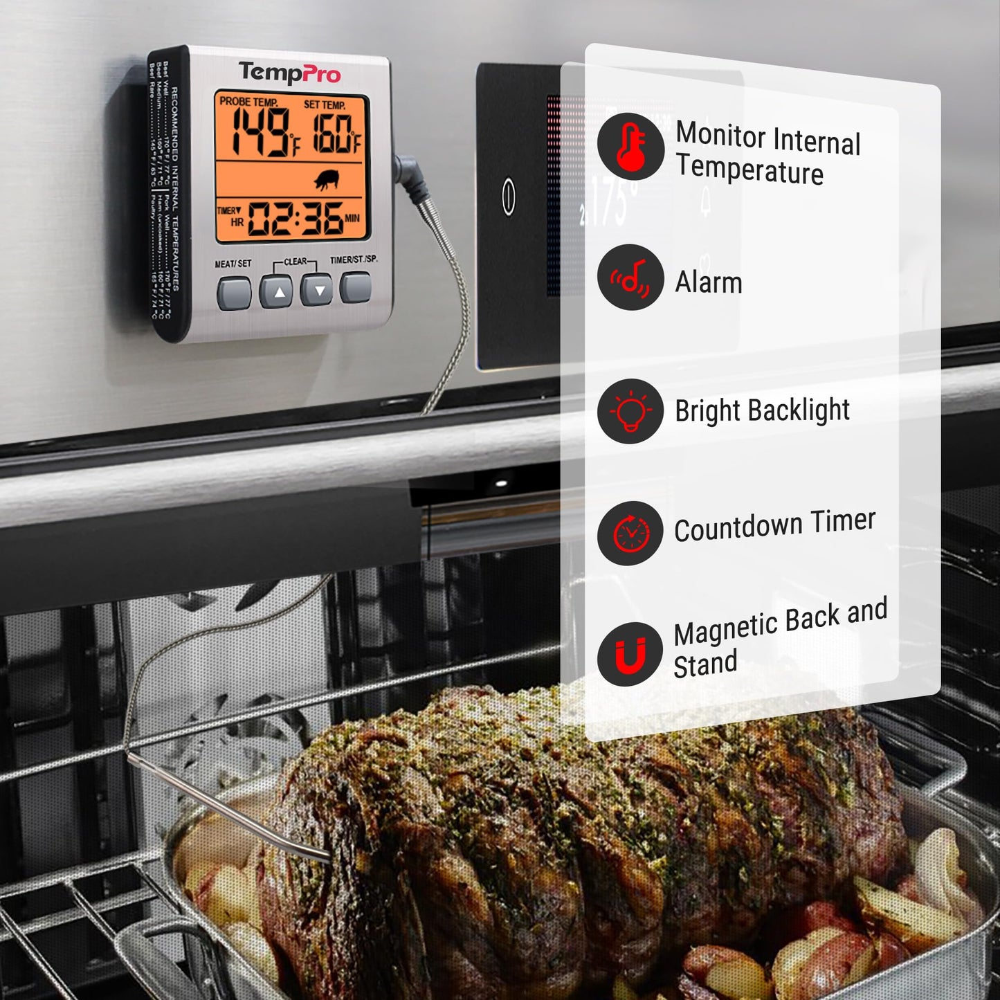 TempPro Digital Meat Thermometer for Cooking and Grilling, BBQ Food Thermometer with Backlight and Kitchen Timer, Grill Temperature Probe Thermometer for Smoker, Oven, Baking,Oil(Previously ThermoPro)