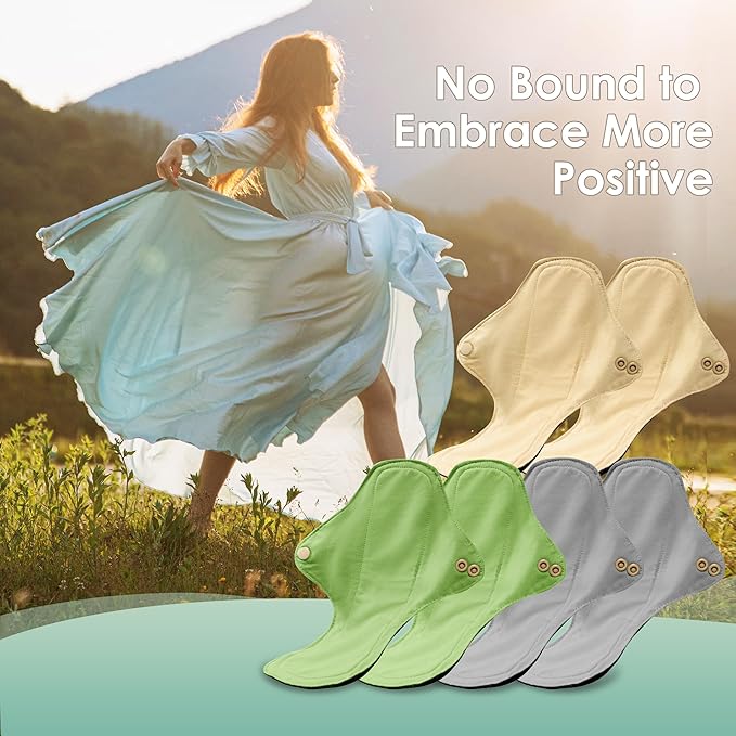 wegreeco 6 Pcs Reusable Menstrual Pads, Ultra Absorbent Cloth Pads for Heavy Flow, Sanitary for Teens,Women, Nonslip, Inner Mustard Yellow, Grey, Beige, Rose Gold Outer, XL