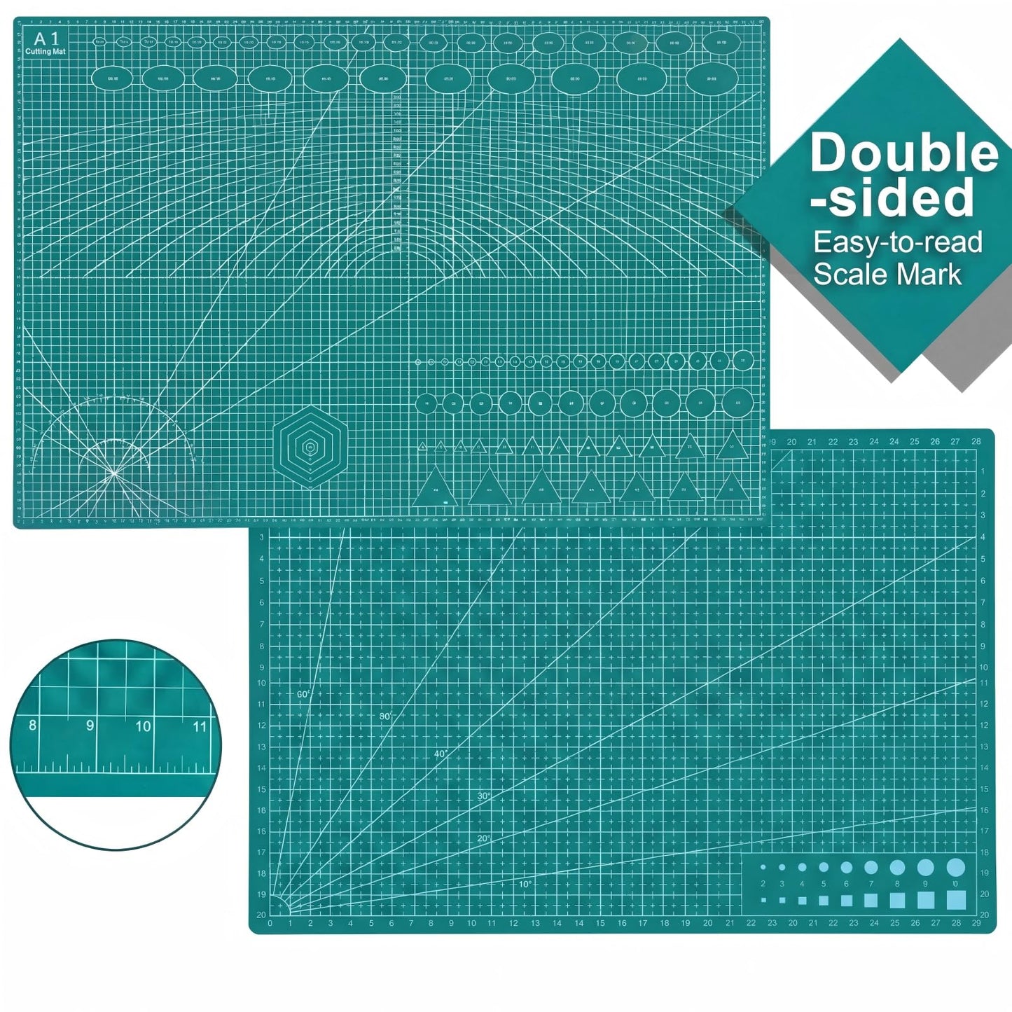 THMINS Self-Healing Sewing Mat, 18"24", 5-Ply Double-Sided Rotating Cutting Mat for Precision Sewing, Fabric Cutting, Crafts and Scrapbooking, A2, Green