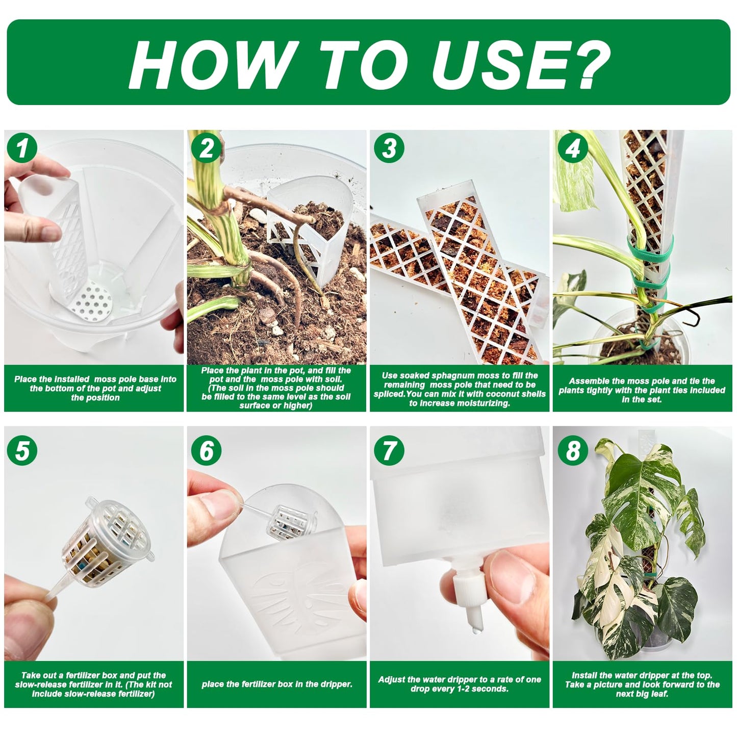 4 Psc 9 Inch D Shaped Moss Pole with Watering Dripper, Plastic Moss Poles for Climbing Plants, Sturdy Monstera Plant Support, Self Watering Moss Pole Kit for Plants Indoor(Translucent)