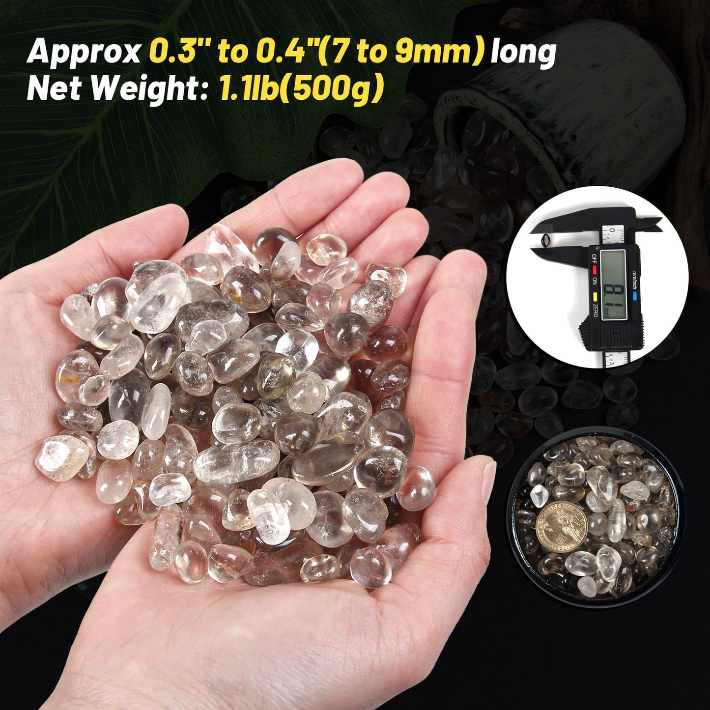 1.1lb Natural Crushed Smoky Quartz Crystal Tumbled Chips-Healing Crystals Chips Bulk, Crushed Crystal Gemstones for Crafts, Beautiful Package for Gift (Smoky Quartz)