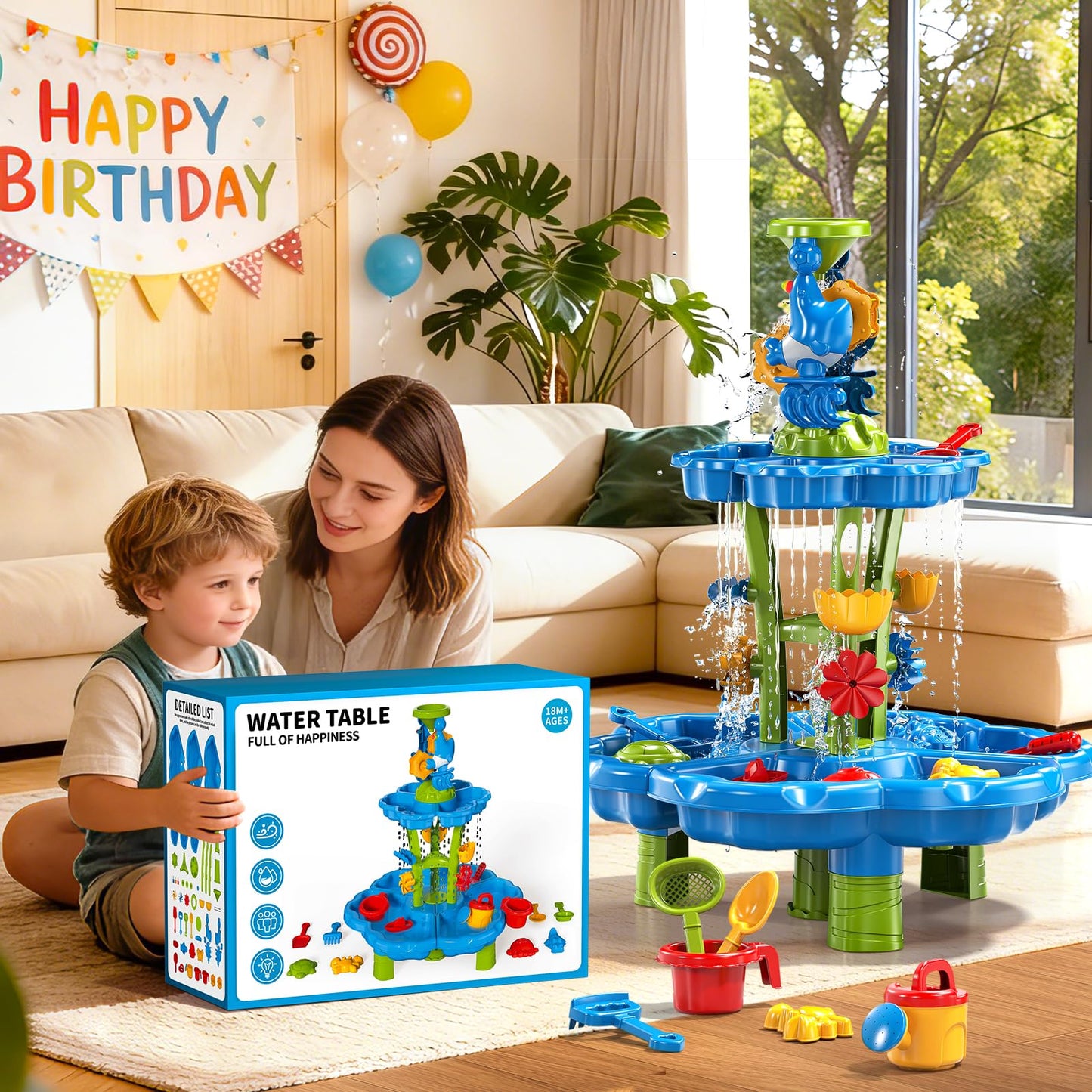 3-Tier Sand and Water Table for Toddlers 1-3 3-4, Kids Sand Water Play Table Toys for Kids Boys Girls 2 3 4 5 6 Years Old, Kids Toddler Play Activity Set Toys for Summer Beach Pool Indoor Outdoor Yard