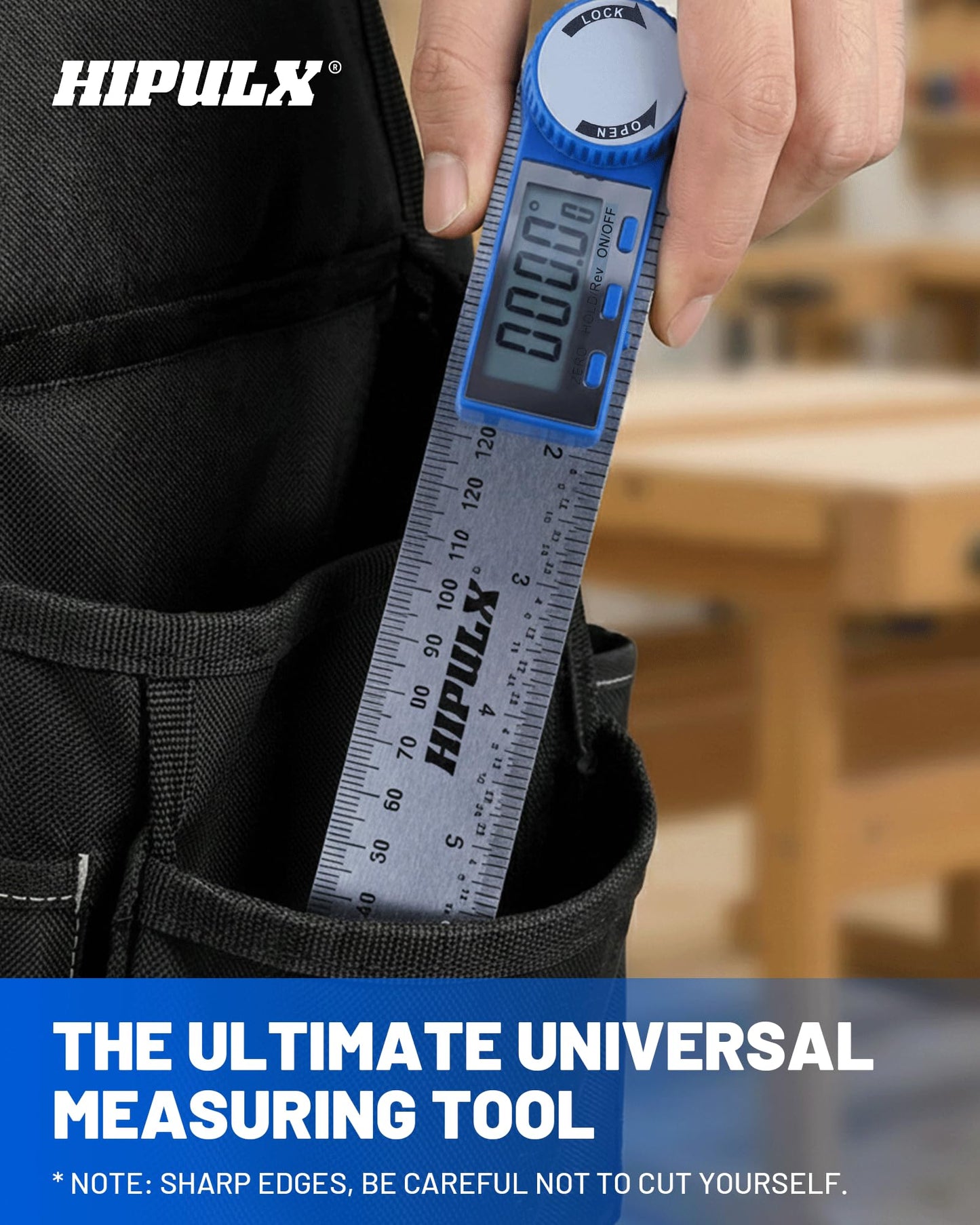 HIPULX Digital Angle Finder Ruler, 7 Inch 2-in-1 Stainless Steel Angle Finder Tool, 360° Digital Protractor with LCD Display for Woodworking, Construction, Reverse Angle Measurement