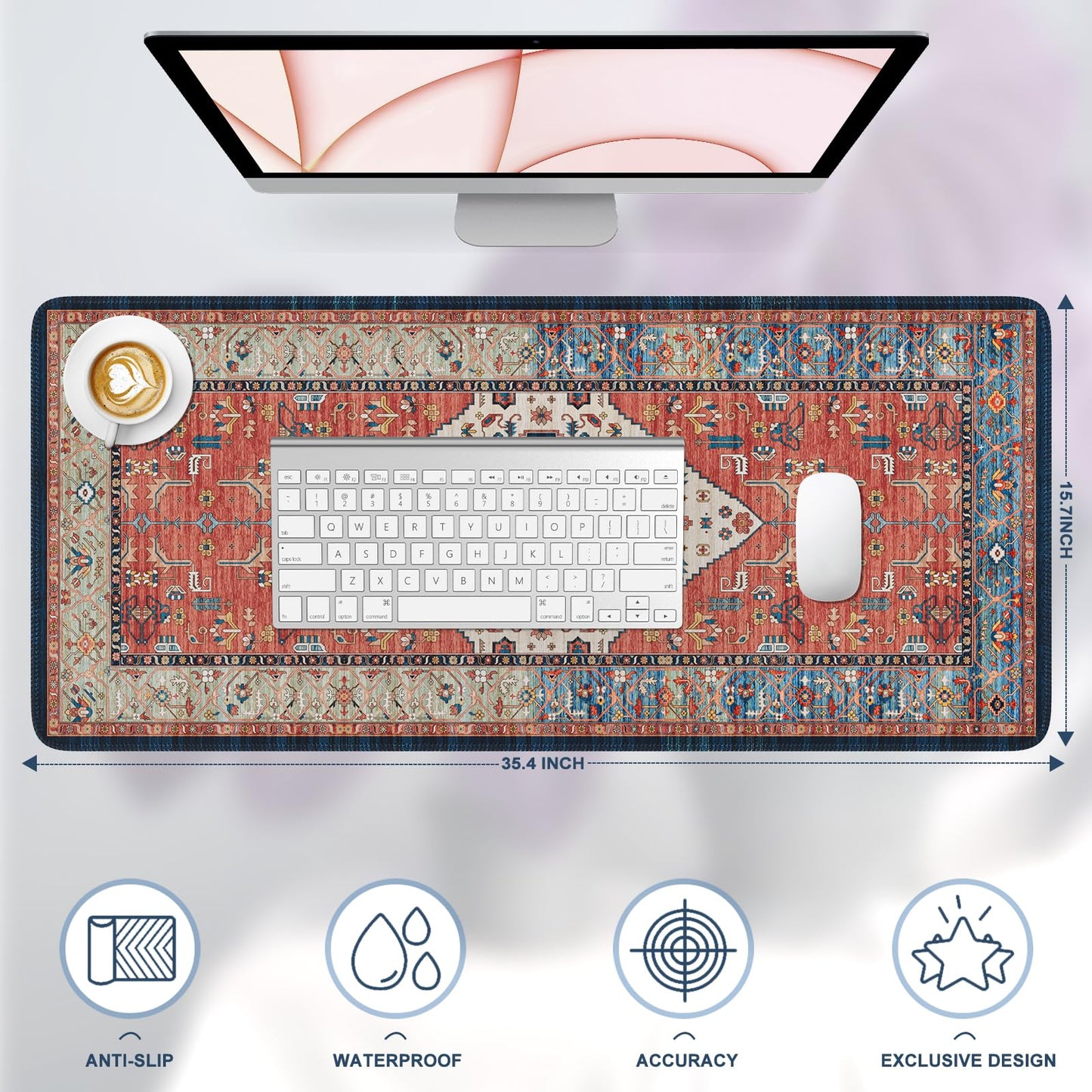 iLeadon Rug Mouse Pad, Large Computer Desk Cover Mat with Smooth Lycra Surface, Desk matt for Desktop, Mousepad with Non-Slip Base, Keyboard Mats for Women Office, Home