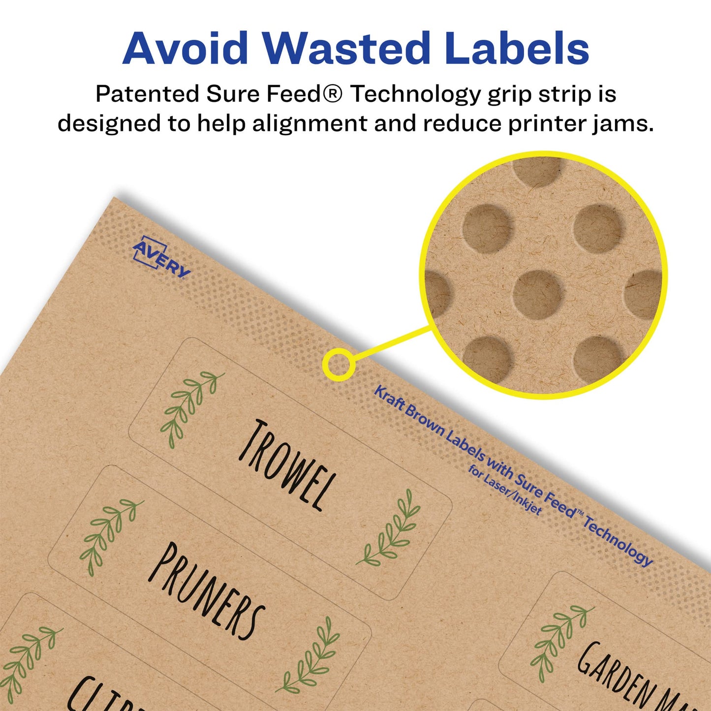 Avery Kraft Brown Rectangle Labels, Sure Feed Technology, 1" x 4", 300 Kraft Brown Labels, Laser/Inkjet Printable