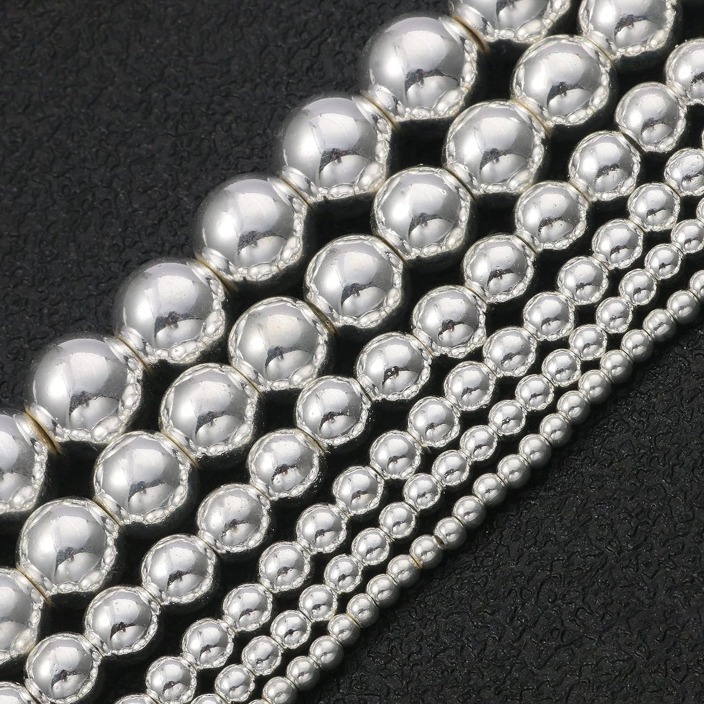 Yochus 45pcs Sliver Hematite Beads，8mm Healing Power Natural Stone Round Loose Gemstone Beads for Jewelry Making Earring Necklace DIY Crafts