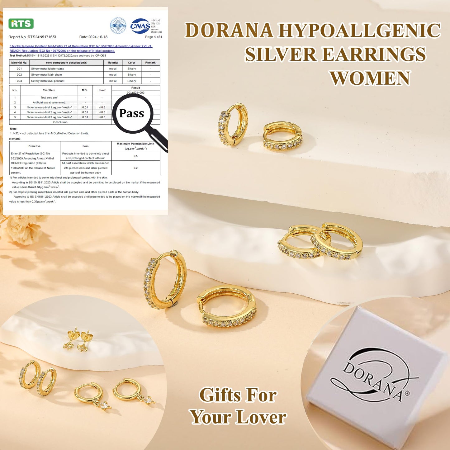 DORANA 3 Pair Small Gold Hoop Earrings Set for Women 925 Sterling Silver Huggie Earrings Non Tarnish Small Cartilage Hoops Stackable Earring Stacks Sets for Multiple Piercing