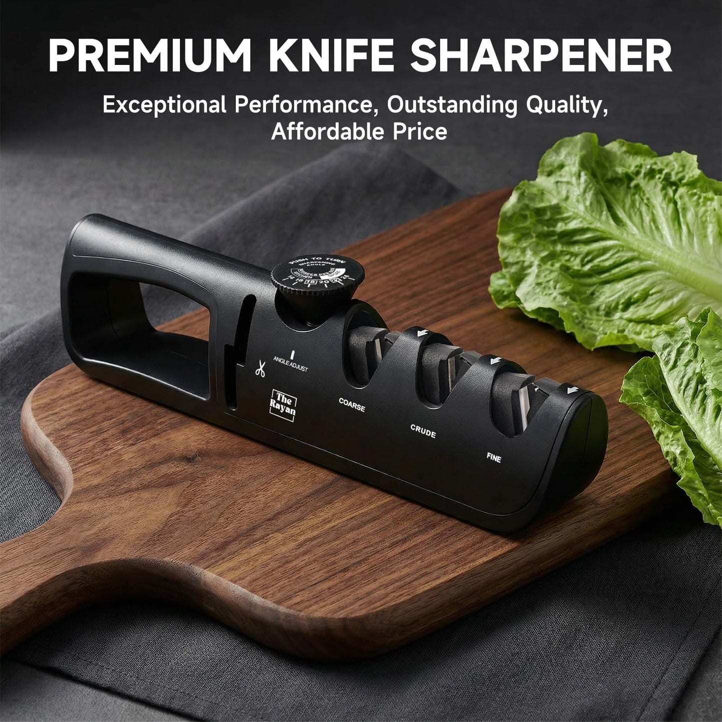 Knife Sharpener, 4-in-1 with Non-Slip Base and Adjustable Angle Guide, Perfect for Fruit Knives, Steel Knives & Scissors, Repair, Restore & Polish Blade (Black and Red)