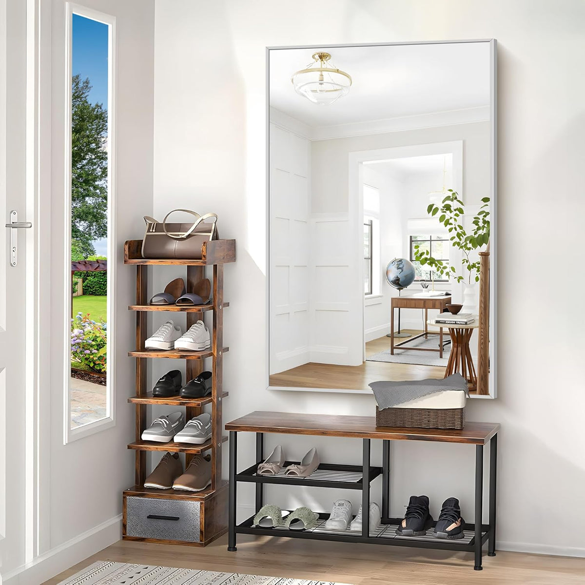 40x60inch Silver Bathroom Mirror, Silver Rectangle Mirror with Frame, Large Rectangular Wall Mirrors for Bathroom, Living Room, Hair Salon, Big Farmhouse Mirror Hang Horizontal/Vertical