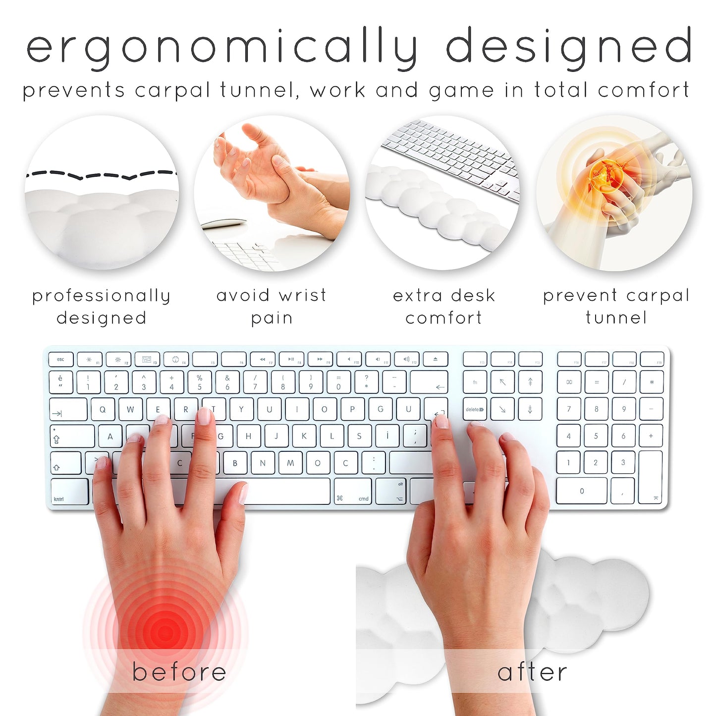 Purple Cloud Keyboard Wrist Rest – Create-ables Qloud Purple Wrist Rest for Computer Keyboard and Mouse, Ergonomic Memory Foam Wrist Pad with Non-Slip Base, Includes Cloud Mouse Pad