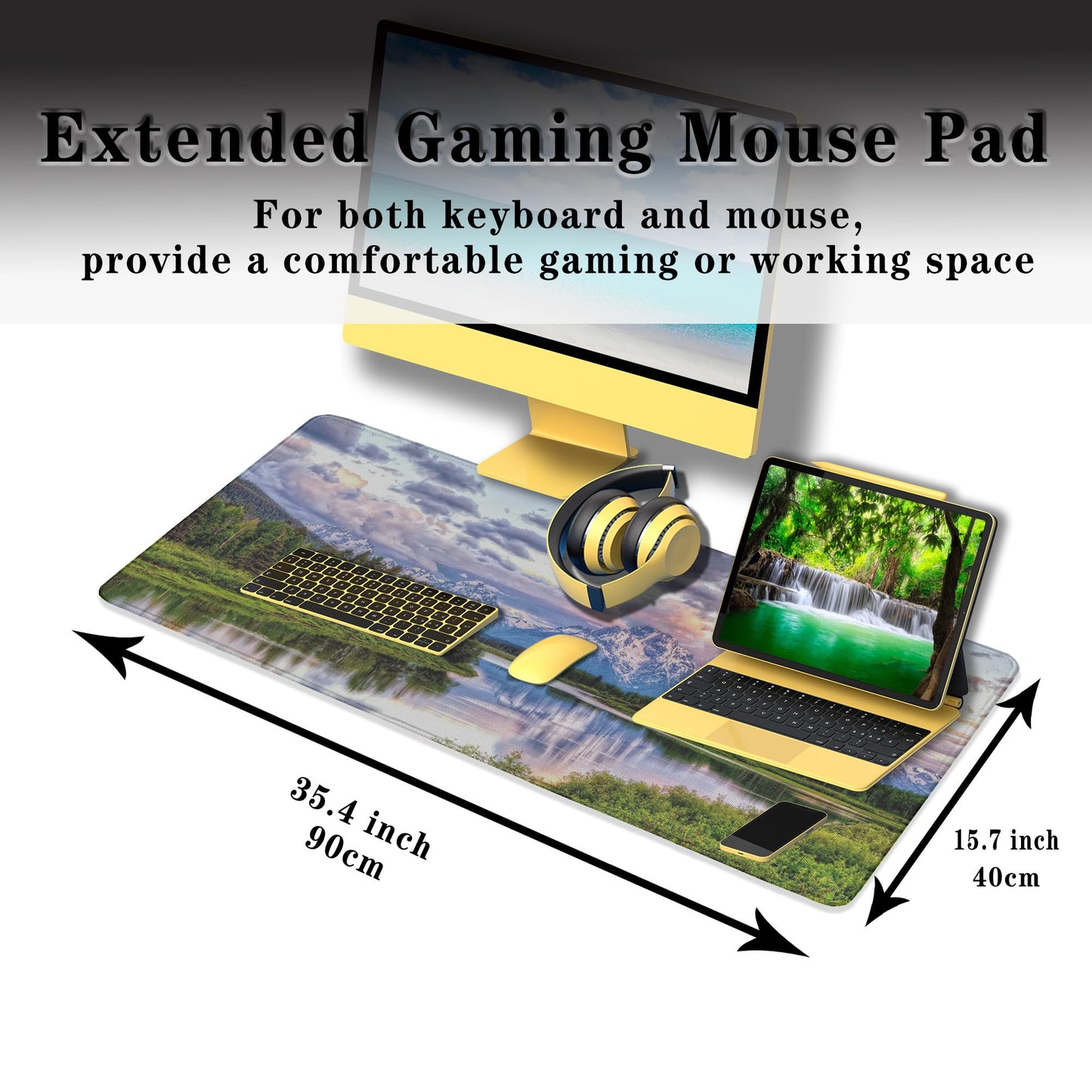 Samgula Gaming Mouse Pad Green Computer Pad, Large Mousepads Desktop Mats, Mouse Pad Big Waterproof Non-Slip Rubber Base, 35.4 X 15.7 inch for Work/Game/Office Oxbow Bend Grand Teton National Park