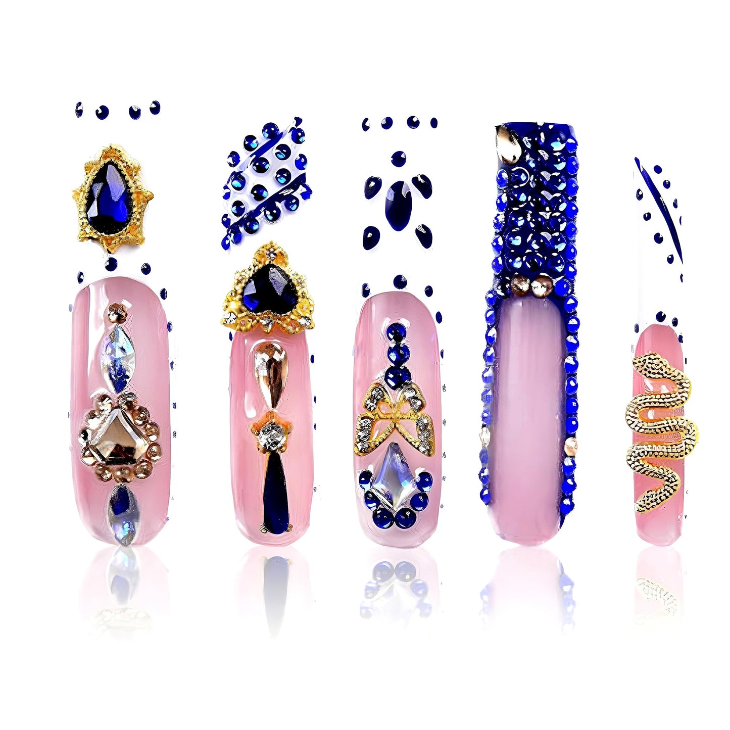 Tmani 10pc/set Extra Long Handmade Press On Nail Hot Girl's Long Ballet Square Nail Full of Diamond Glitter Decoration Fake Nails Suitable For Girls Festival Parties and Birthday Gift（437,Size-S)
