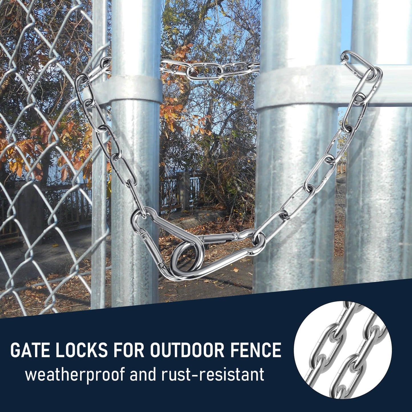 Gate Chain for Outdoor Fence - Rustproof Metal Gate Latch Chain with Hooks, Secure and Durable for Garden, Yard, and Farm Use - Easy Installation, Weather Resistant (2 Pack)
