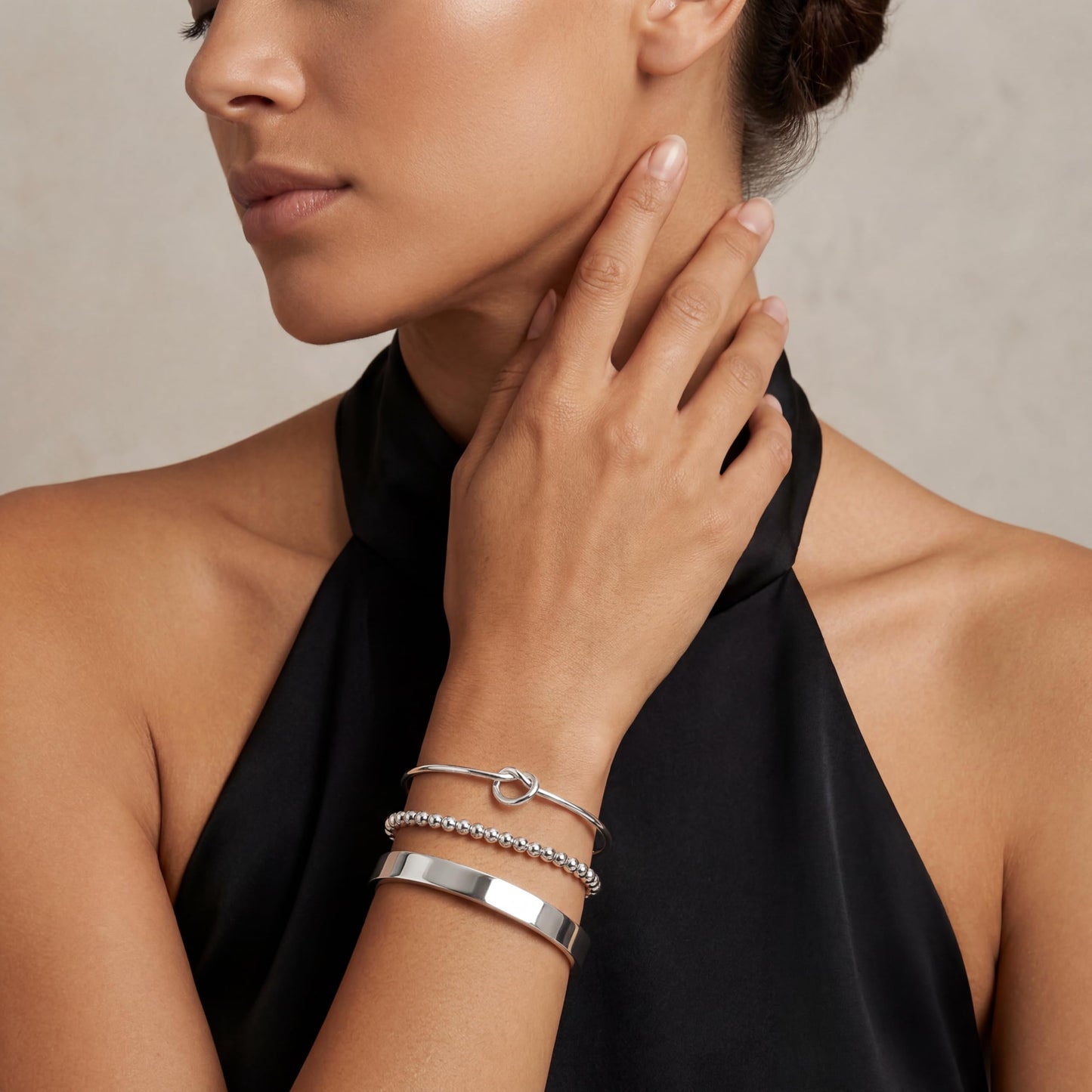 Poxtex Silver Cuff Bracelets Set for Women, Silver Bangle Link Chain Bracelets, Trendy Stackable Waterproof Jewelry Gifts Adjustable