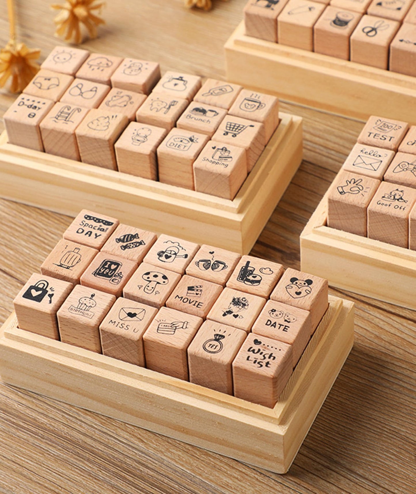 18pcs Diary Theme Wooden Rubber Stamps Kit, Cute Small Stamps for Decorative Diary Planner DIY Craft Scrapbook Card Making Letters Journal