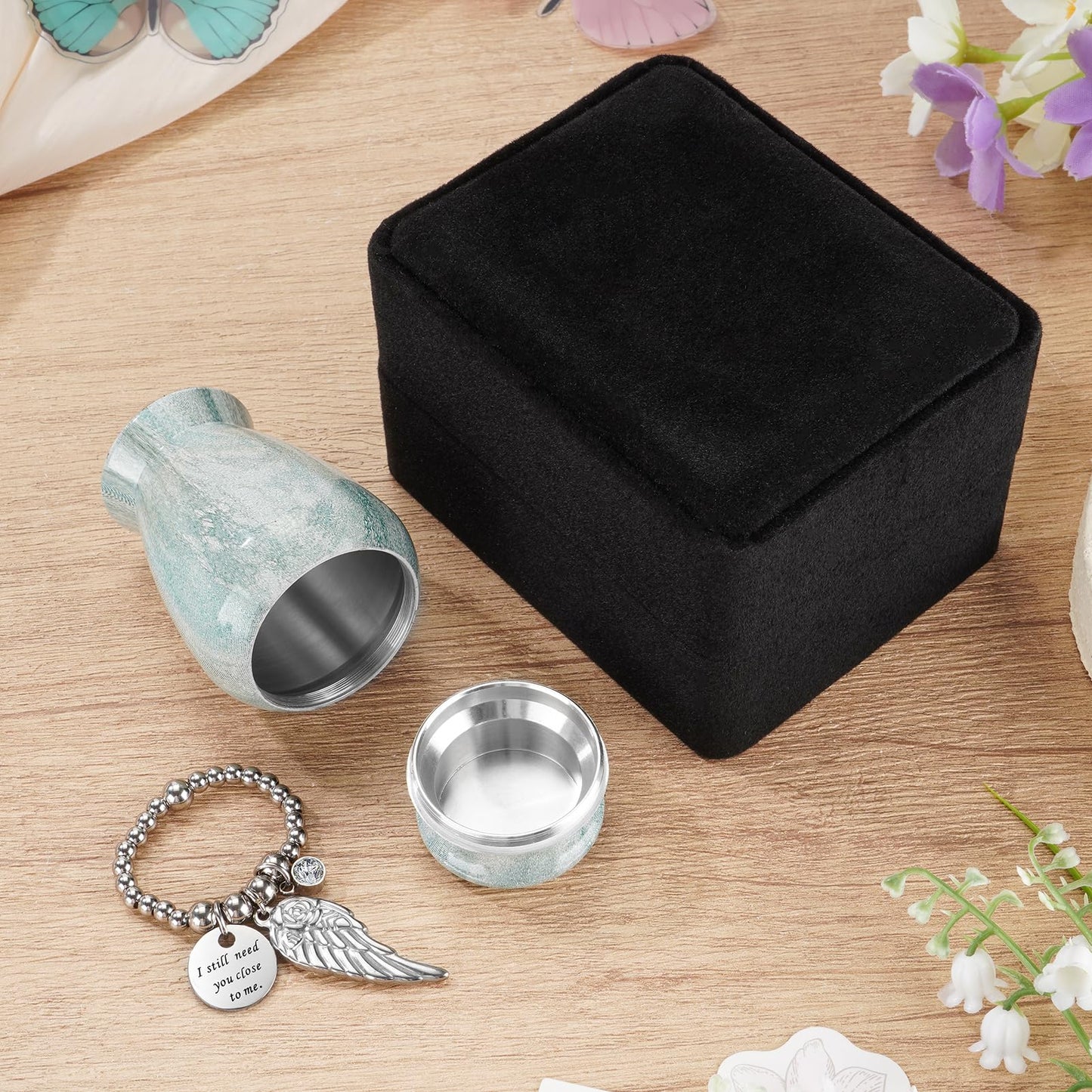 Dletay Small Urns for Human Ashes Keepsake with Box 2.85 Inch Memorial Mini Cremation Urn for Women Men Aluminum Decorative Funeral Urns Case- Lake Green