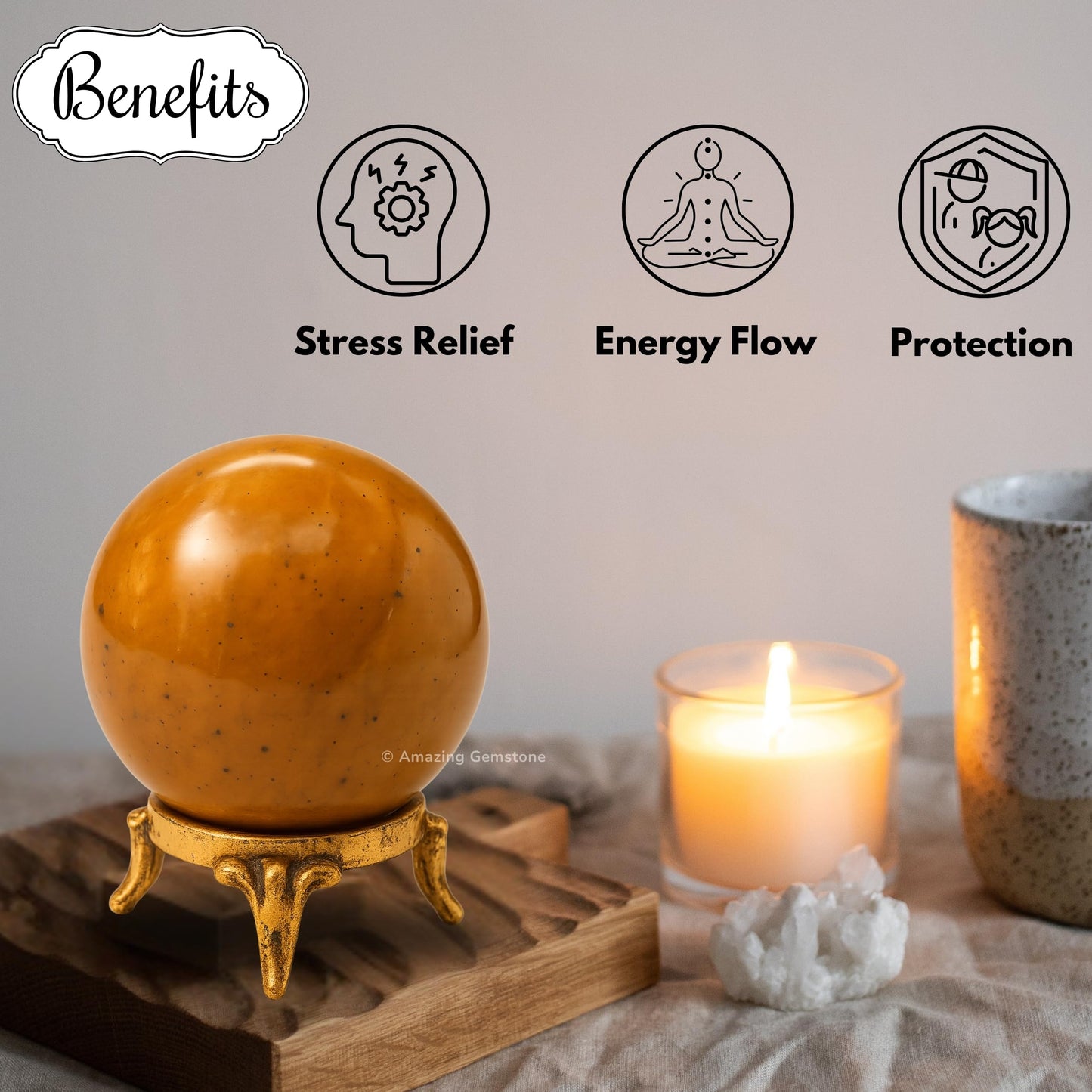 Amazing Gemstone Yellow Jasper Crystal Ball with Stand - 2 Inches Crystal Sphere Meditation Balls for Witchcraft and Decorative Balls