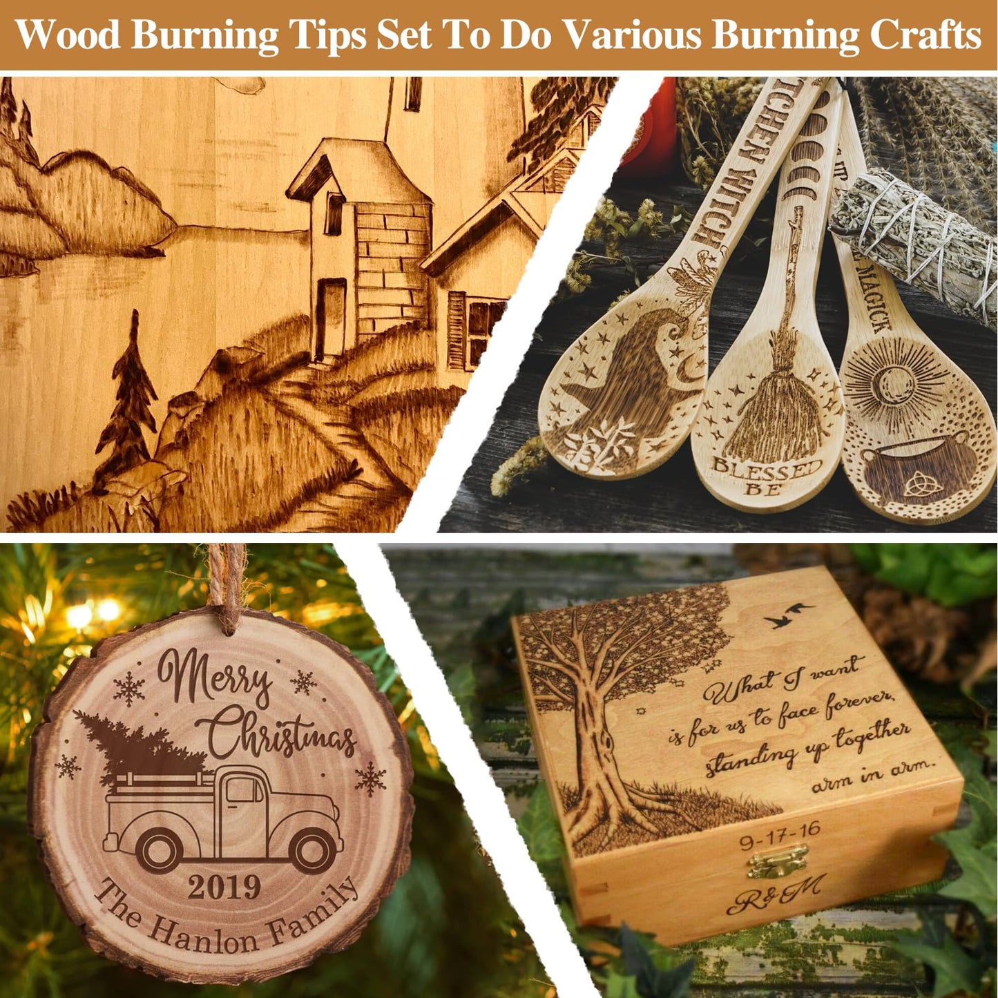 62Pcs Wood Burning Tips, Professional Wood Burning Pen Tips and Alphabet Number Stencils Set, Perfect Wood Burning Embossing Carving DIY Crafts Tool for Adults Beginners