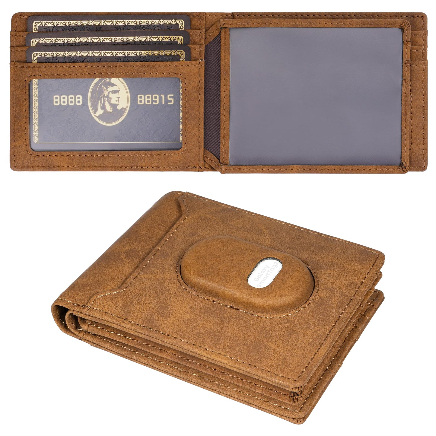 ÉtuiX Genuine Leather Wallet for Samsung Galaxy SmartTag2: Slim Wallet Compatible with Samsung Tracker Tag - RFID Blocking Bifold Wallet with Gift Box (NO TAG)